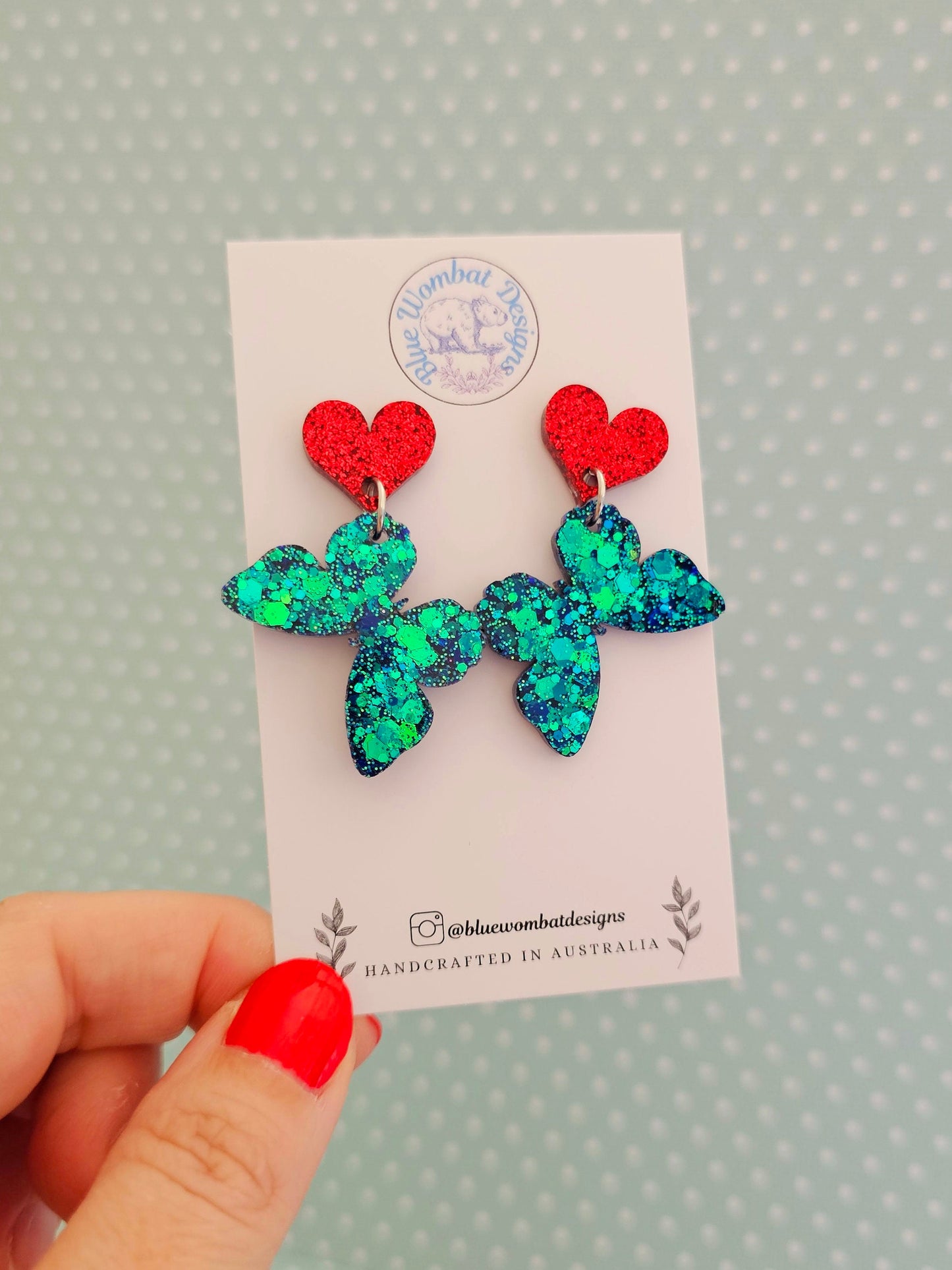 Handmade Resin Butterfly Glitter Statement Dangle Earrings