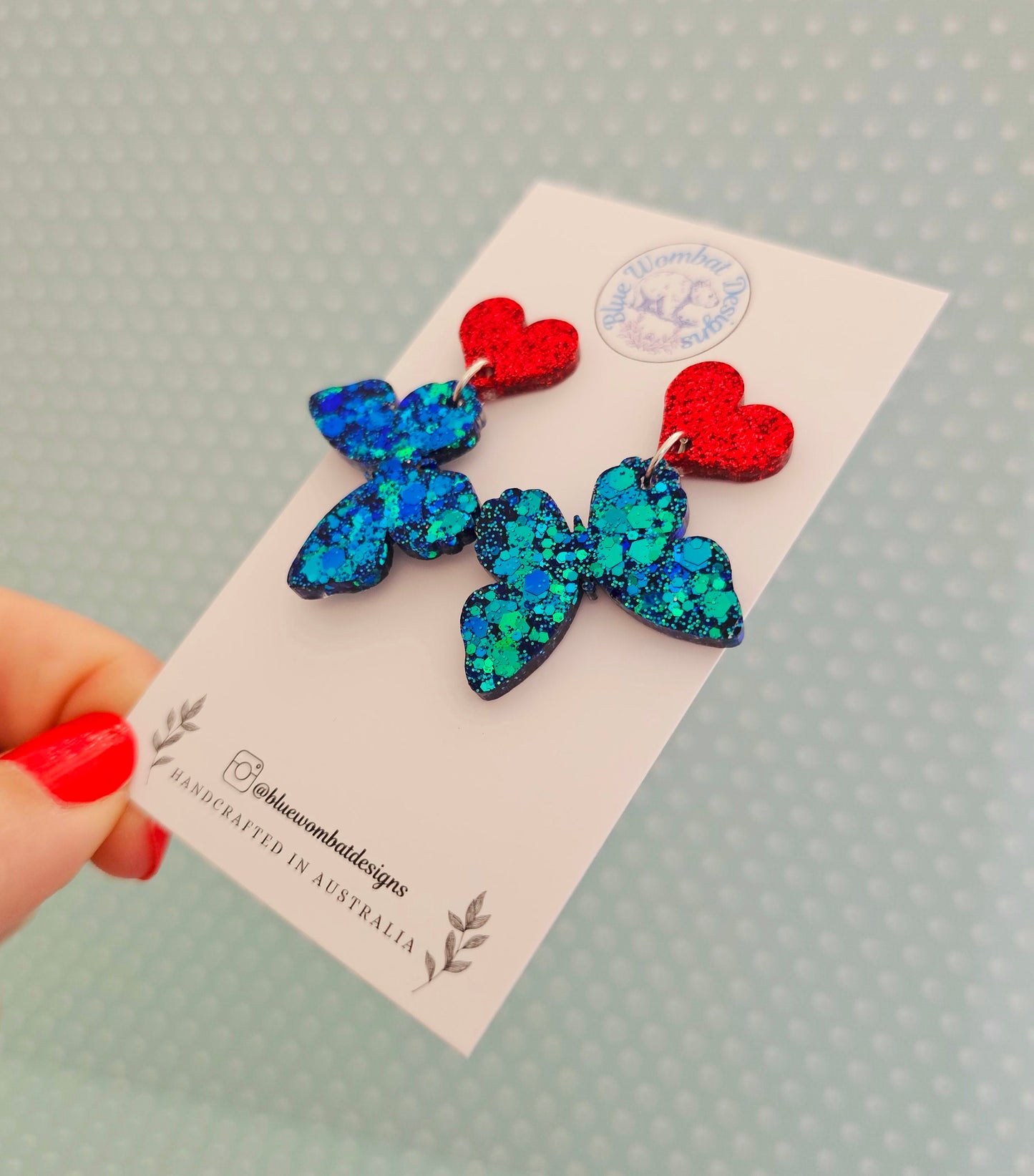 Handmade Resin Butterfly Glitter Statement Dangle Earrings