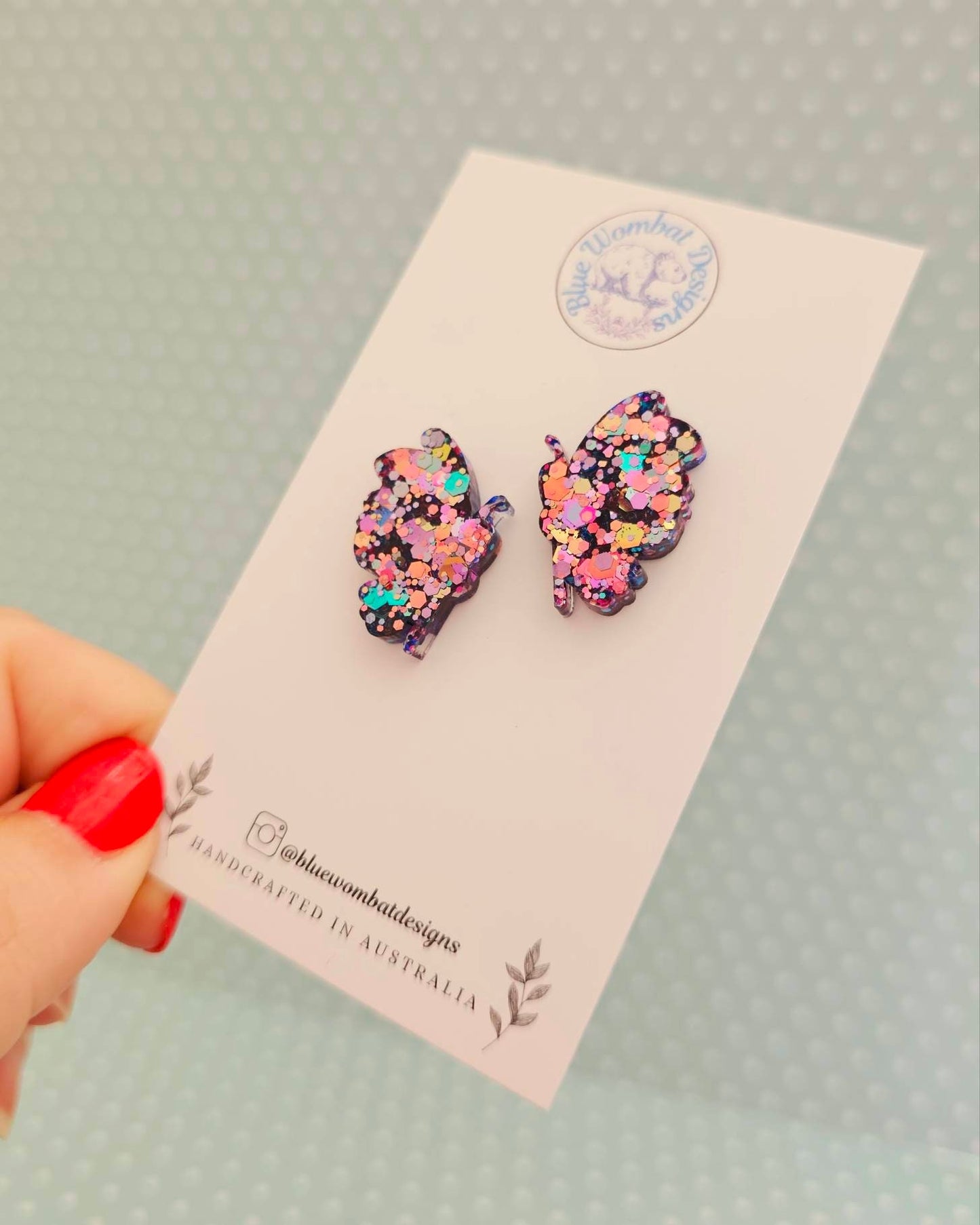 Handmade Butterfly Glitter Resin Stud Earrings