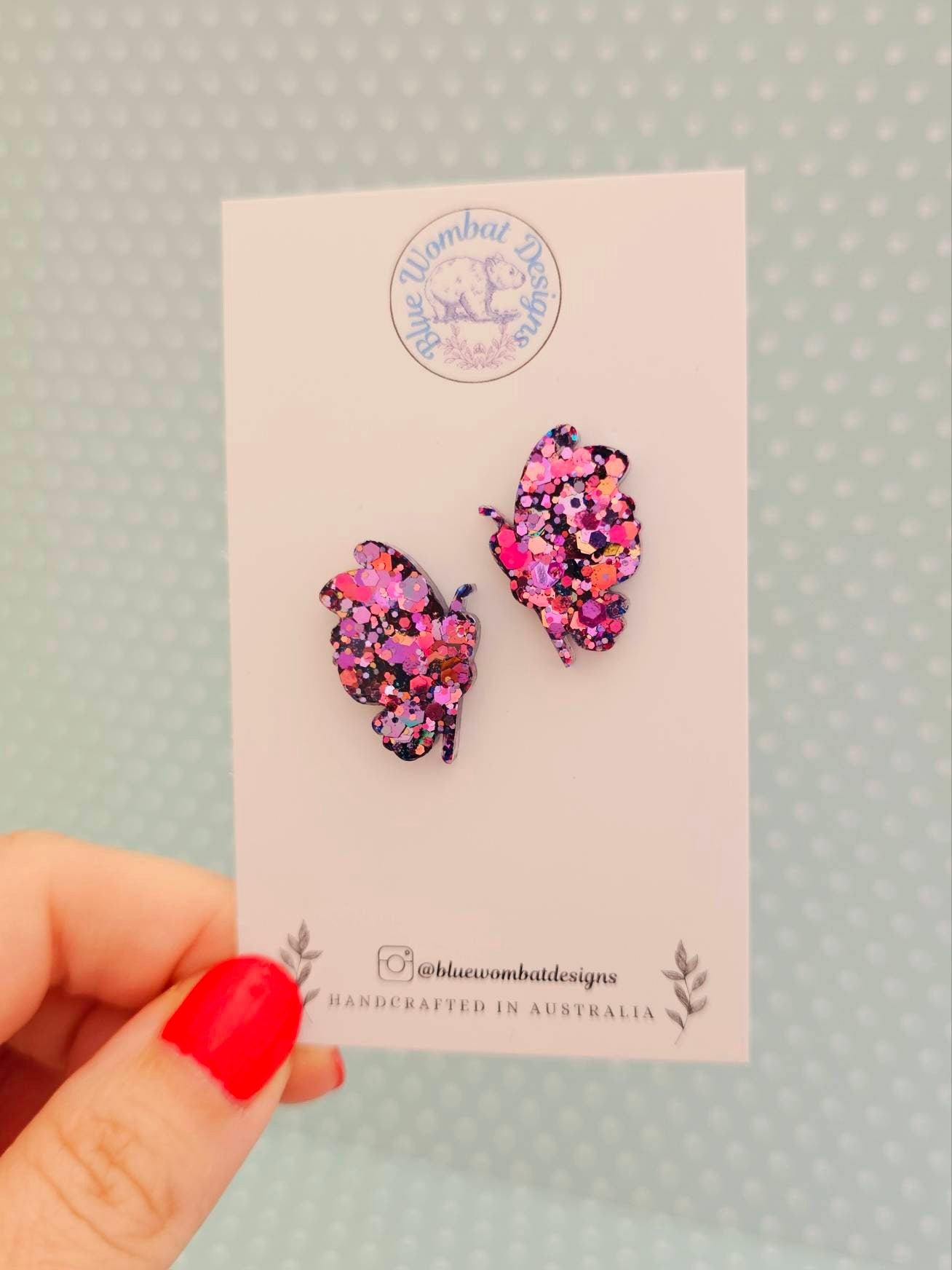 Handmade Butterfly Glitter Resin Stud Earrings