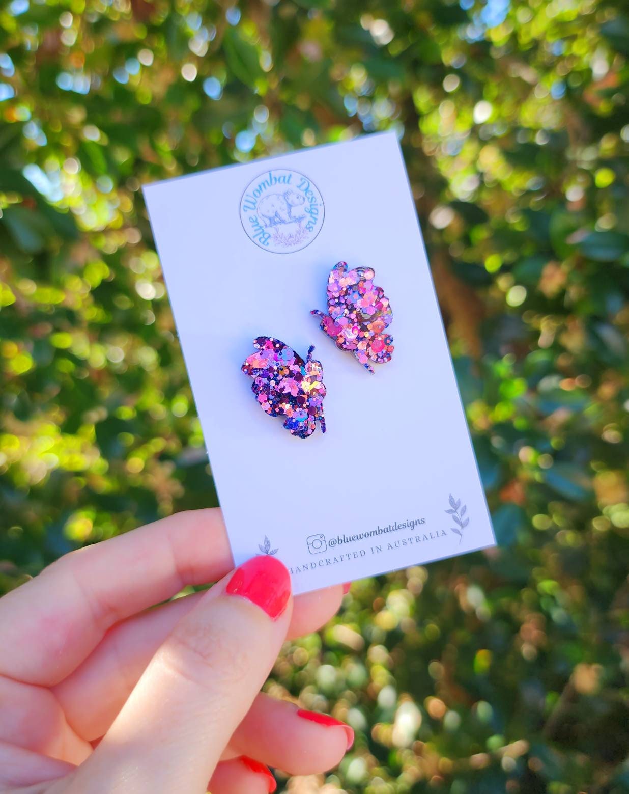 Handmade Butterfly Glitter Resin Stud Earrings