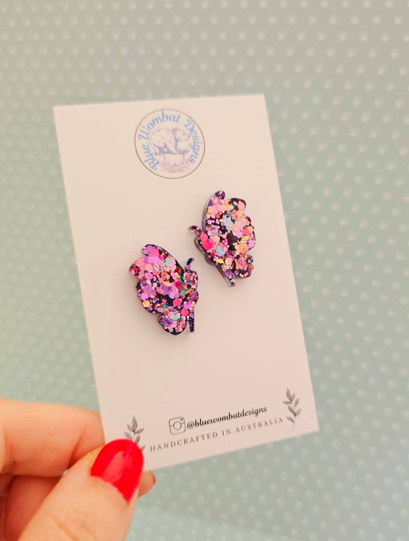 Handmade Butterfly Glitter Resin Stud Earrings