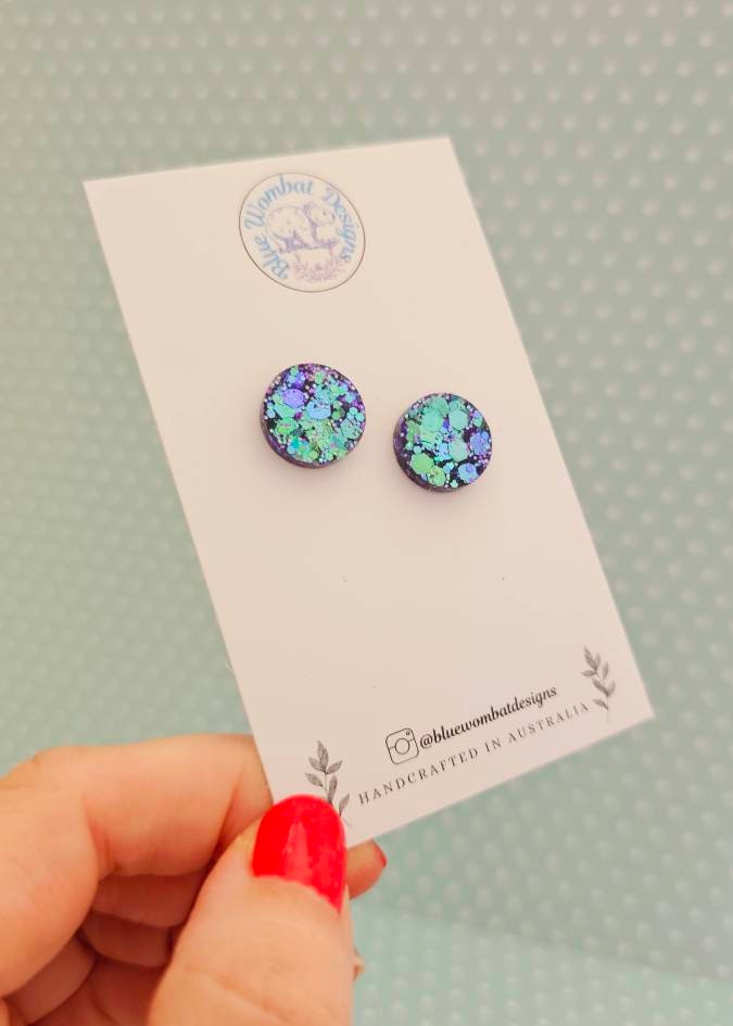 Small Colour Change Glitter Resin Studs 14mm