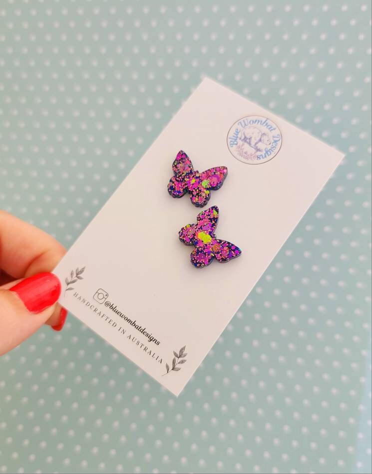 Butterfly Glitter Resin Handmade Earring small studs