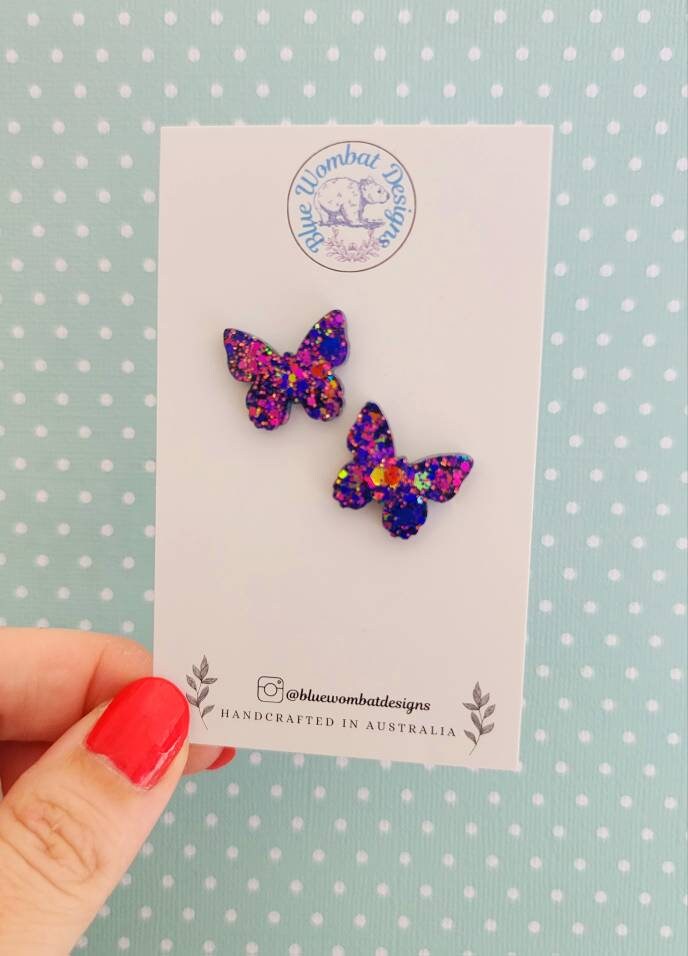 Butterfly Glitter Resin Handmade Earring small studs