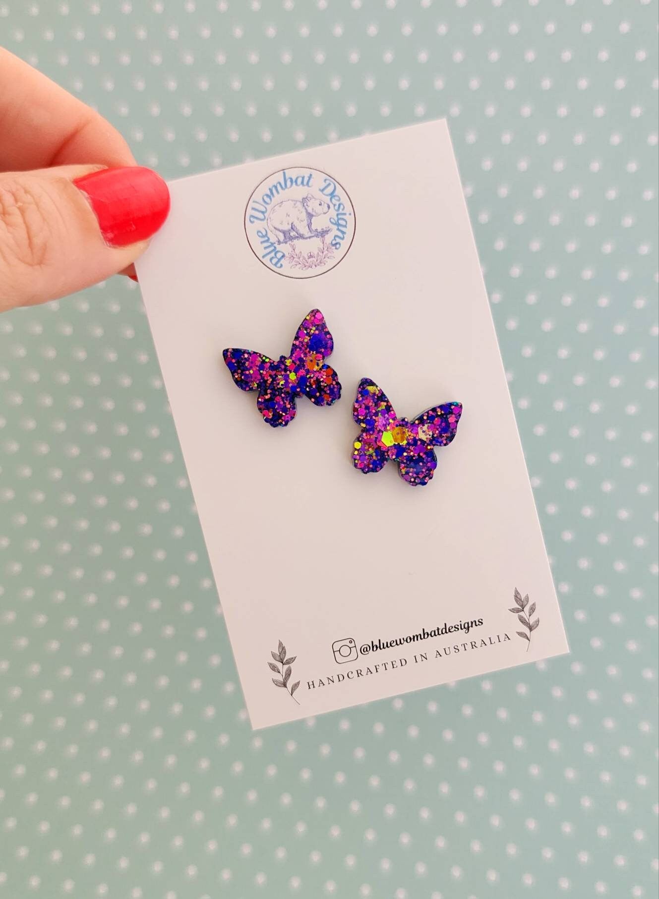 Butterfly Glitter Resin Handmade Earring small studs