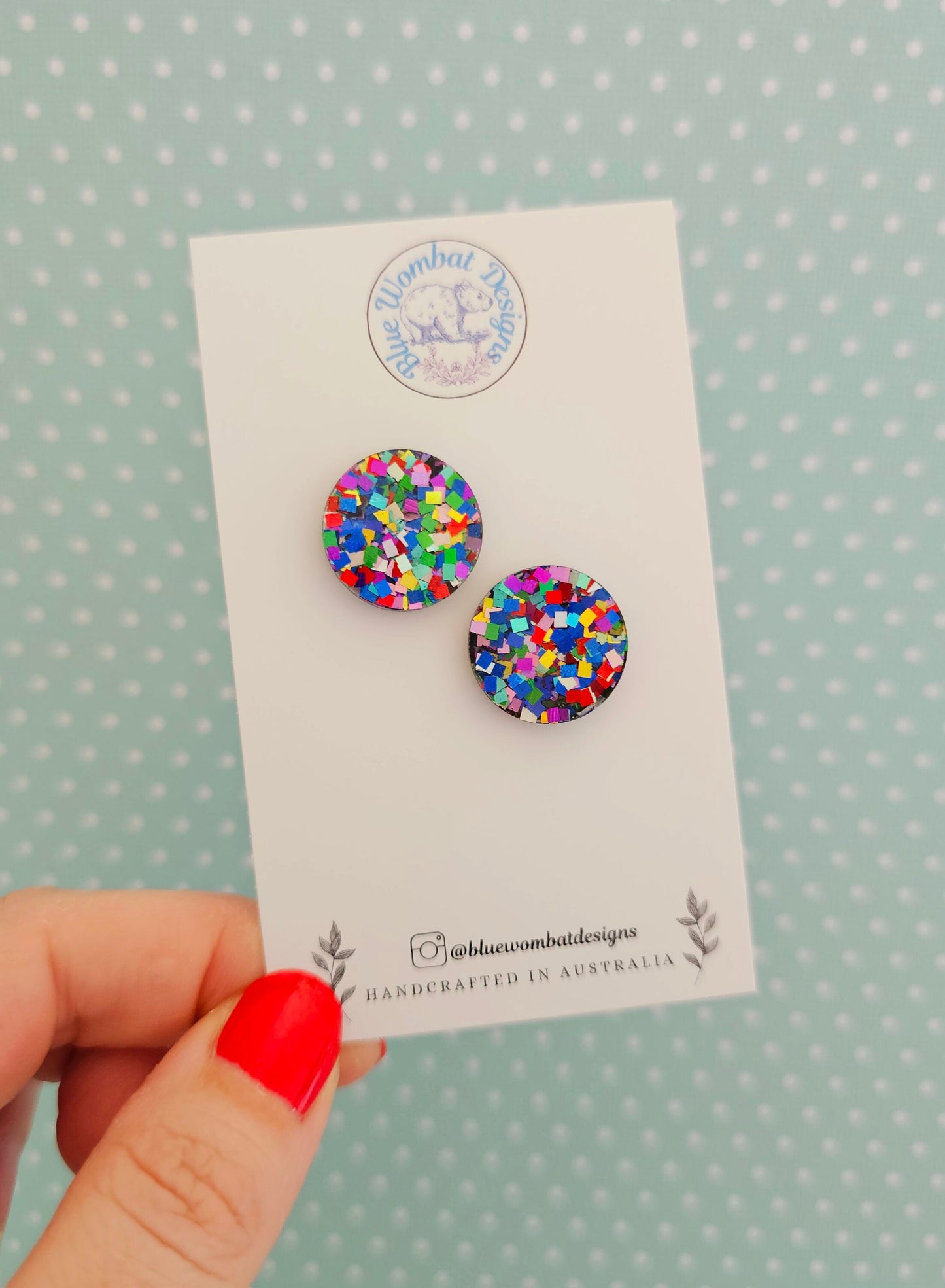 Colourful Sparkle Glitter Resin Studs 17mm