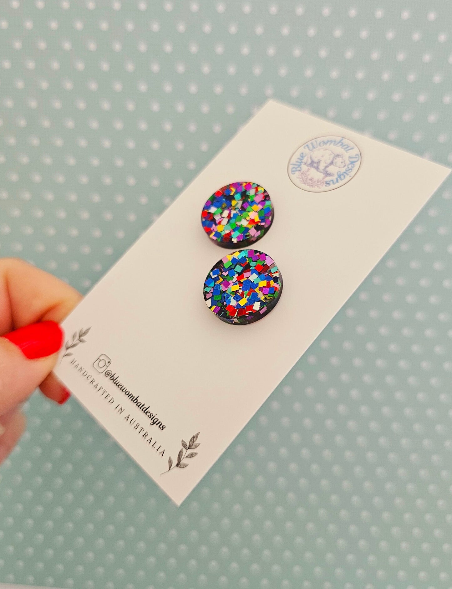 Colourful Sparkle Glitter Resin Studs 17mm