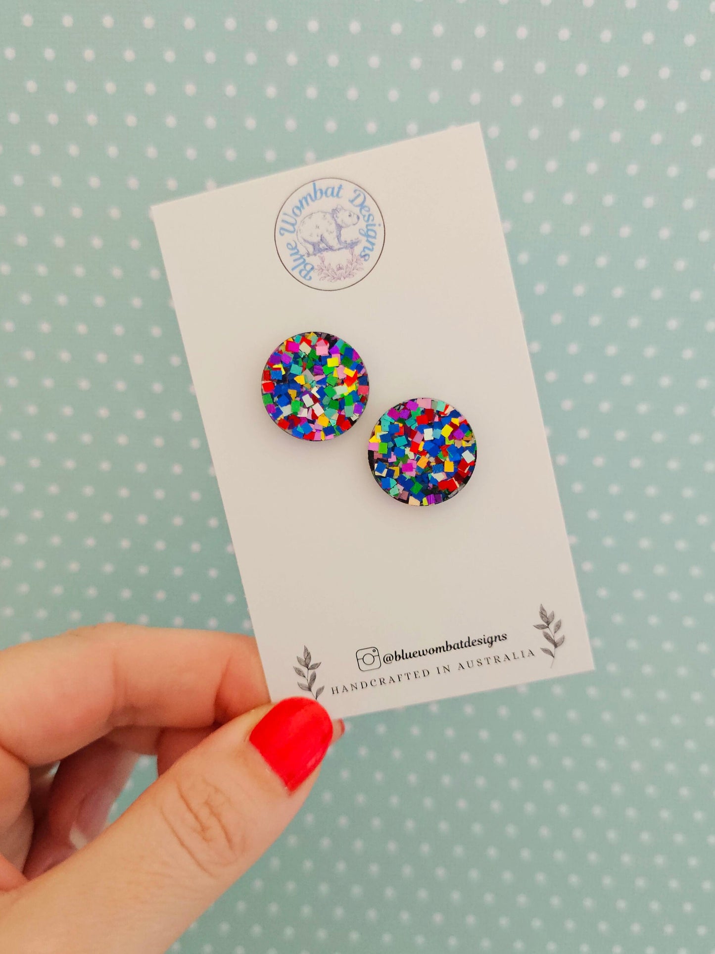 Colourful Sparkle Glitter Resin Studs 17mm