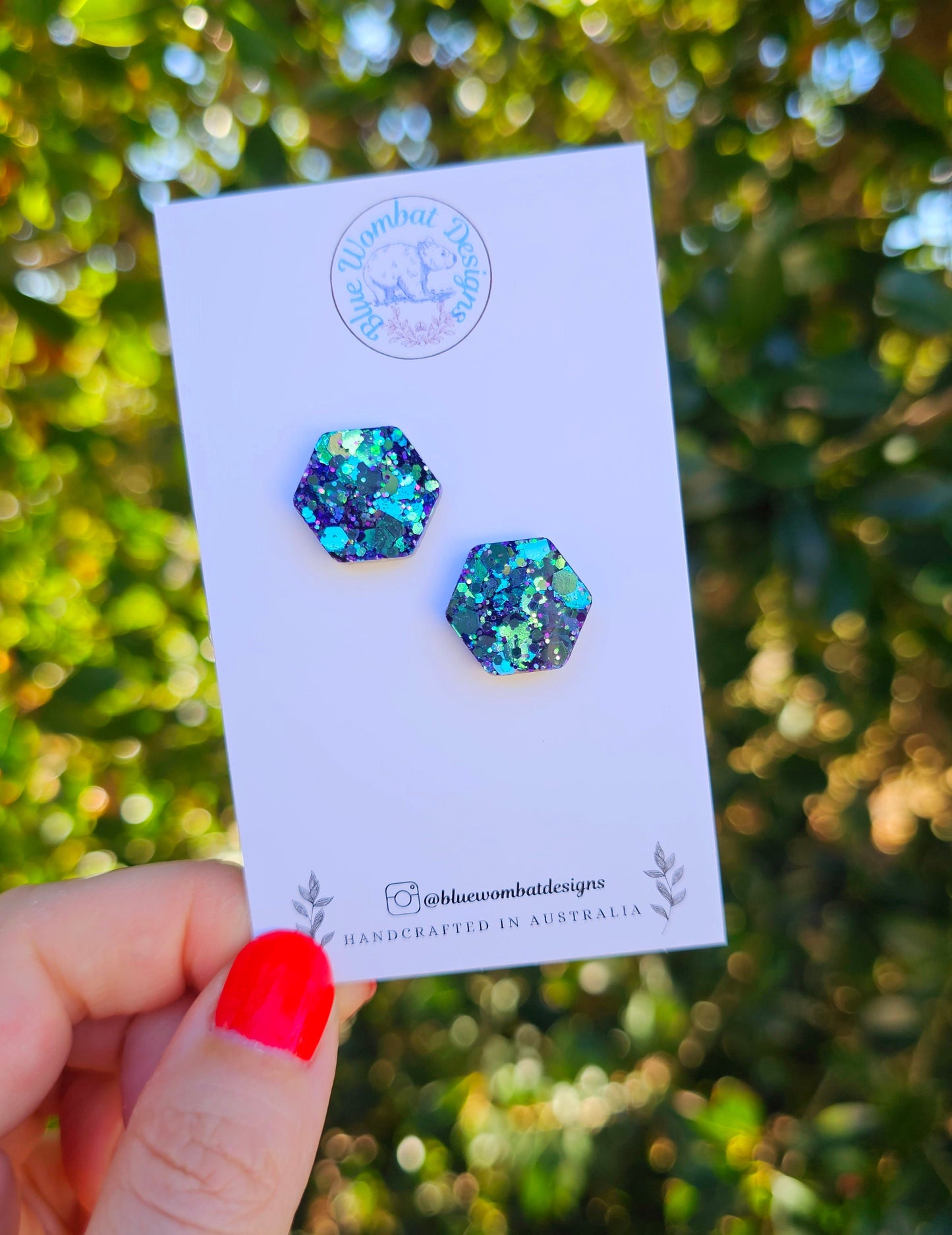 Hexagon Chameleon Glitter Resin Studs 16mm