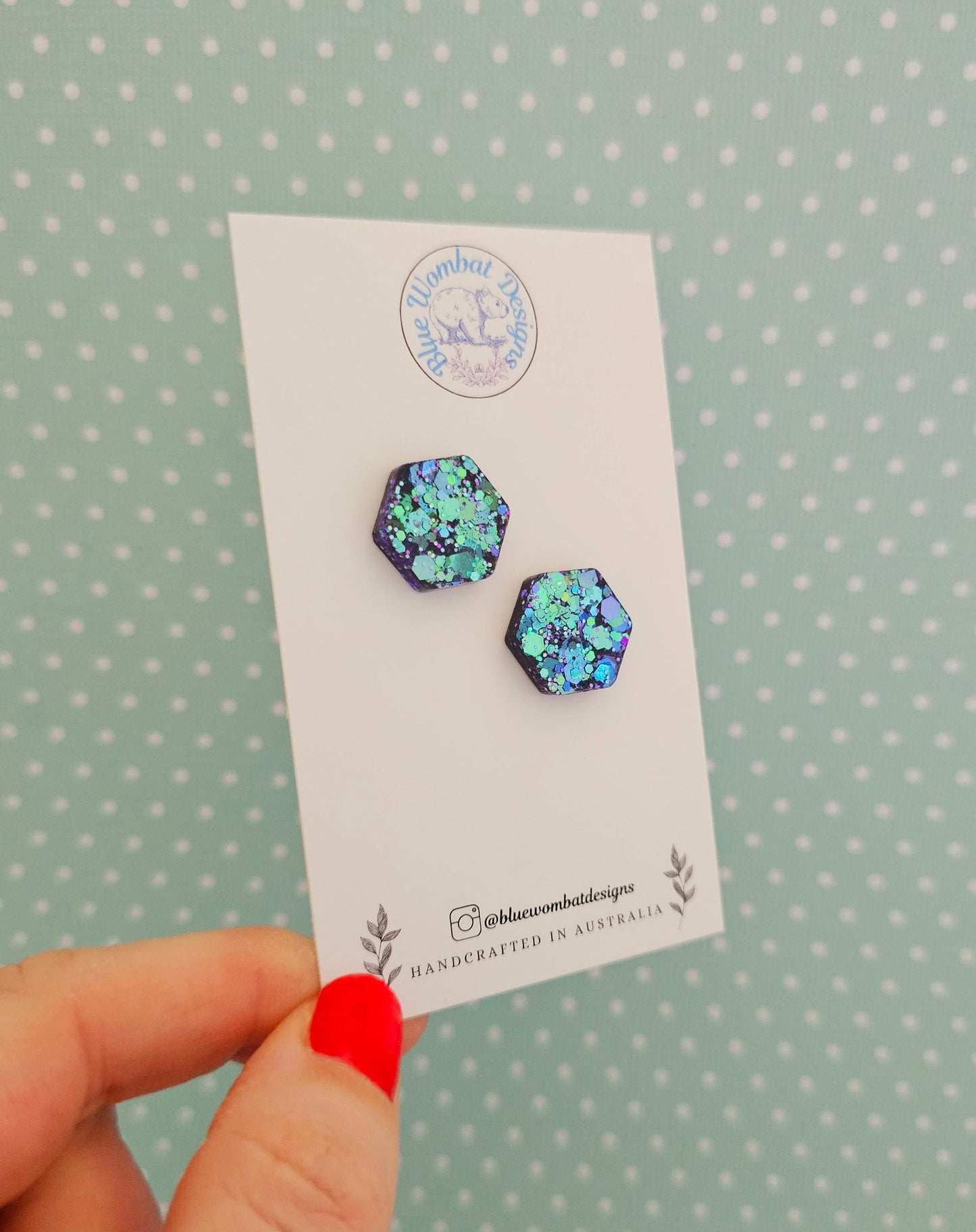 Hexagon Chameleon Glitter Resin Studs 16mm