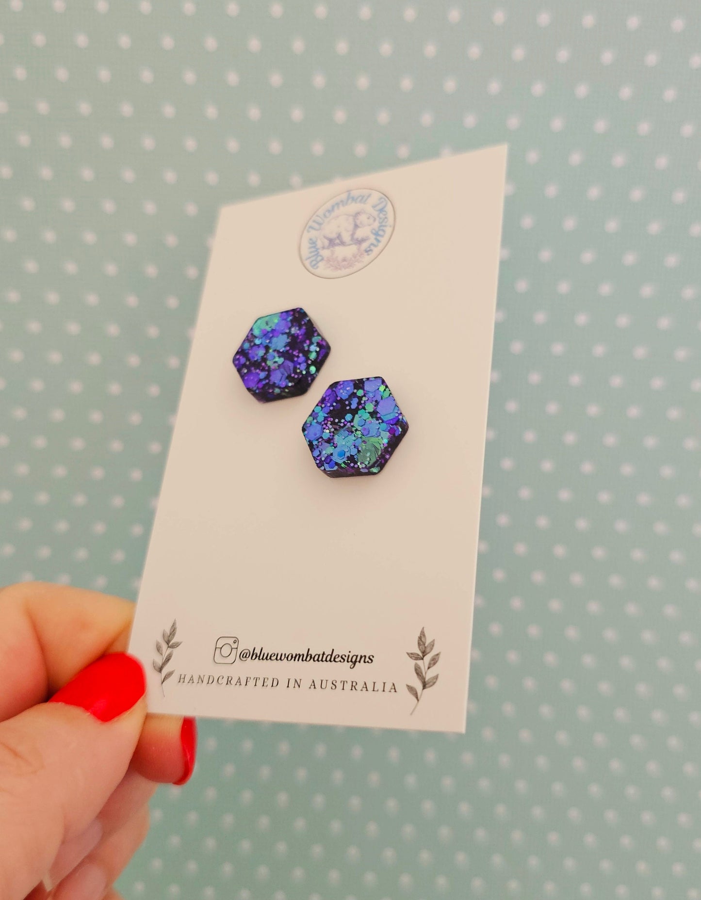 Hexagon Chameleon Glitter Resin Studs 16mm