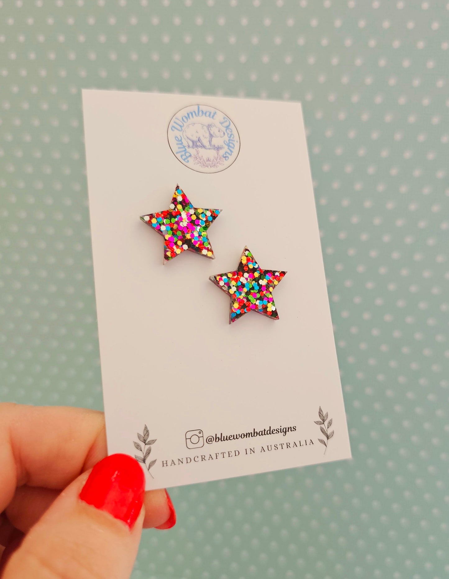 Rainbow Star Glitter Resin Studs 20mm