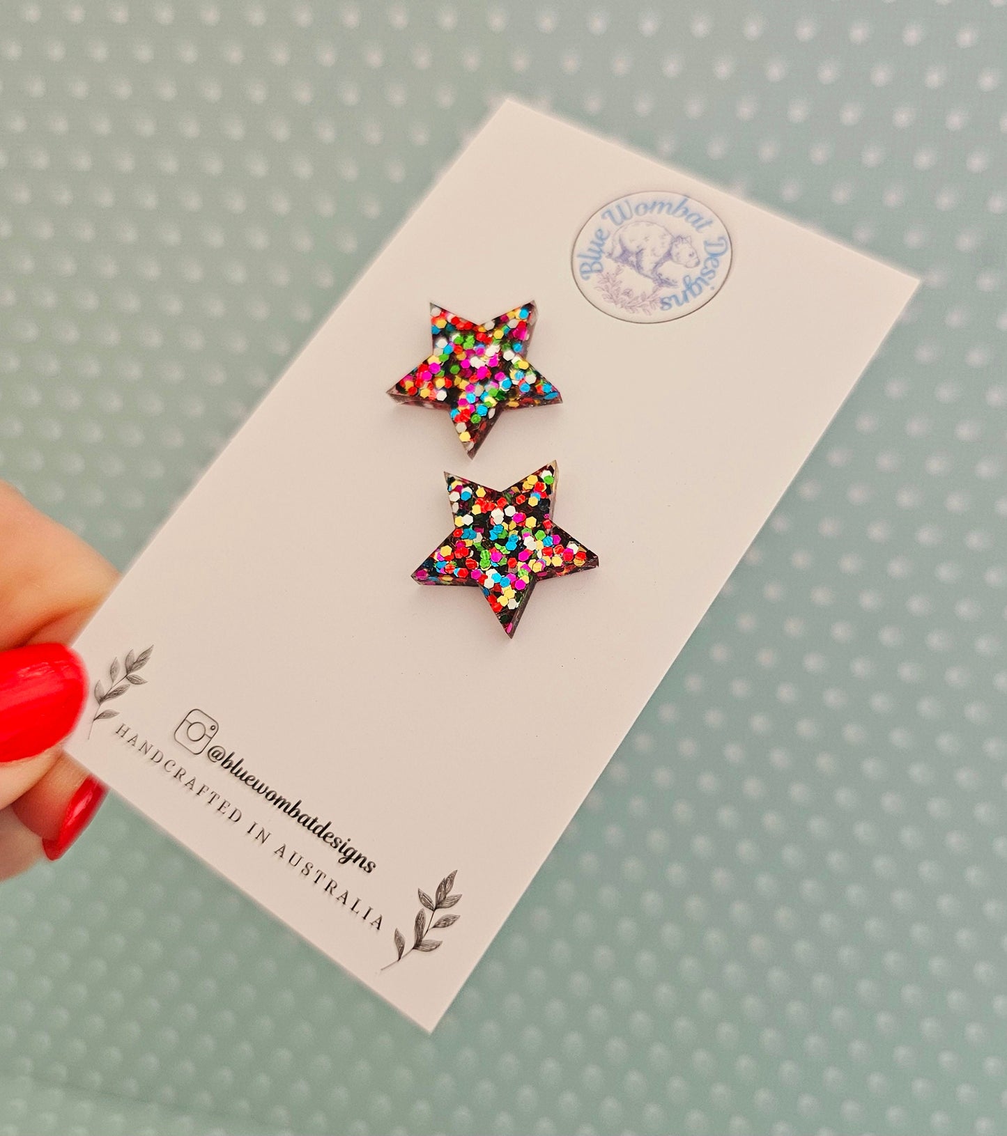 Rainbow Star Glitter Resin Studs 20mm