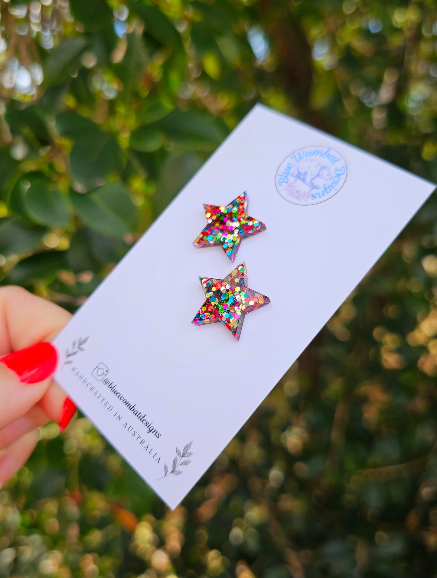 Rainbow Star Glitter Resin Studs 20mm