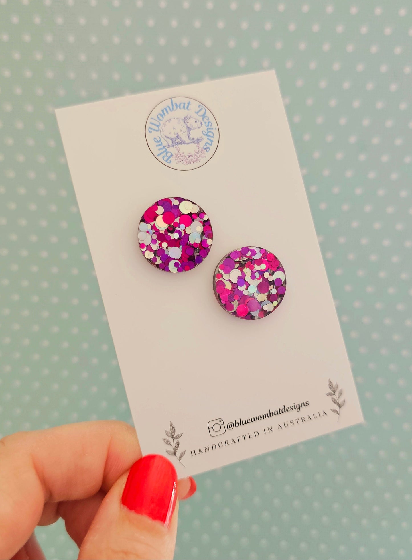 Colourful Glitter Resin Stud Earrings 17mm