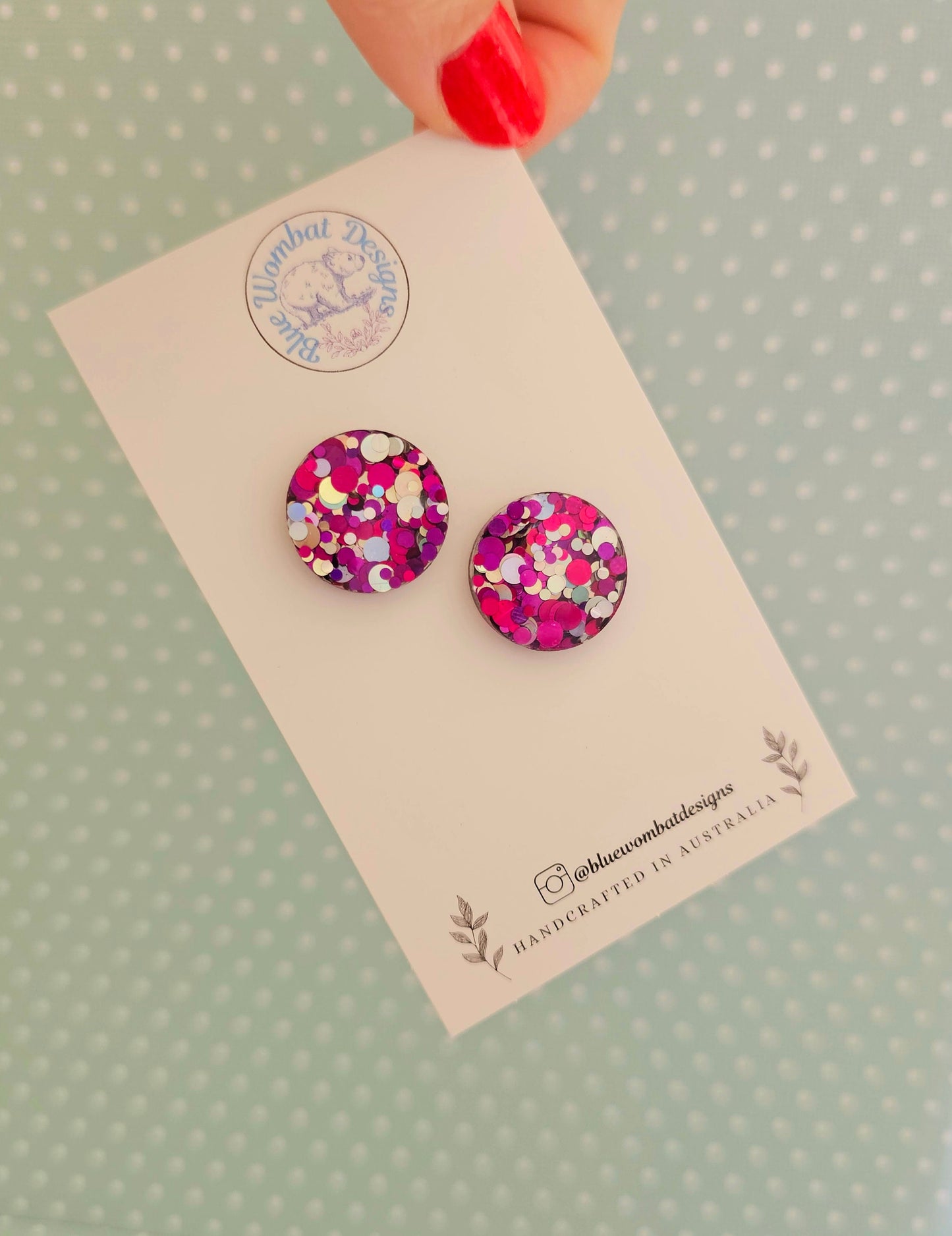 Colourful Glitter Resin Stud Earrings 17mm