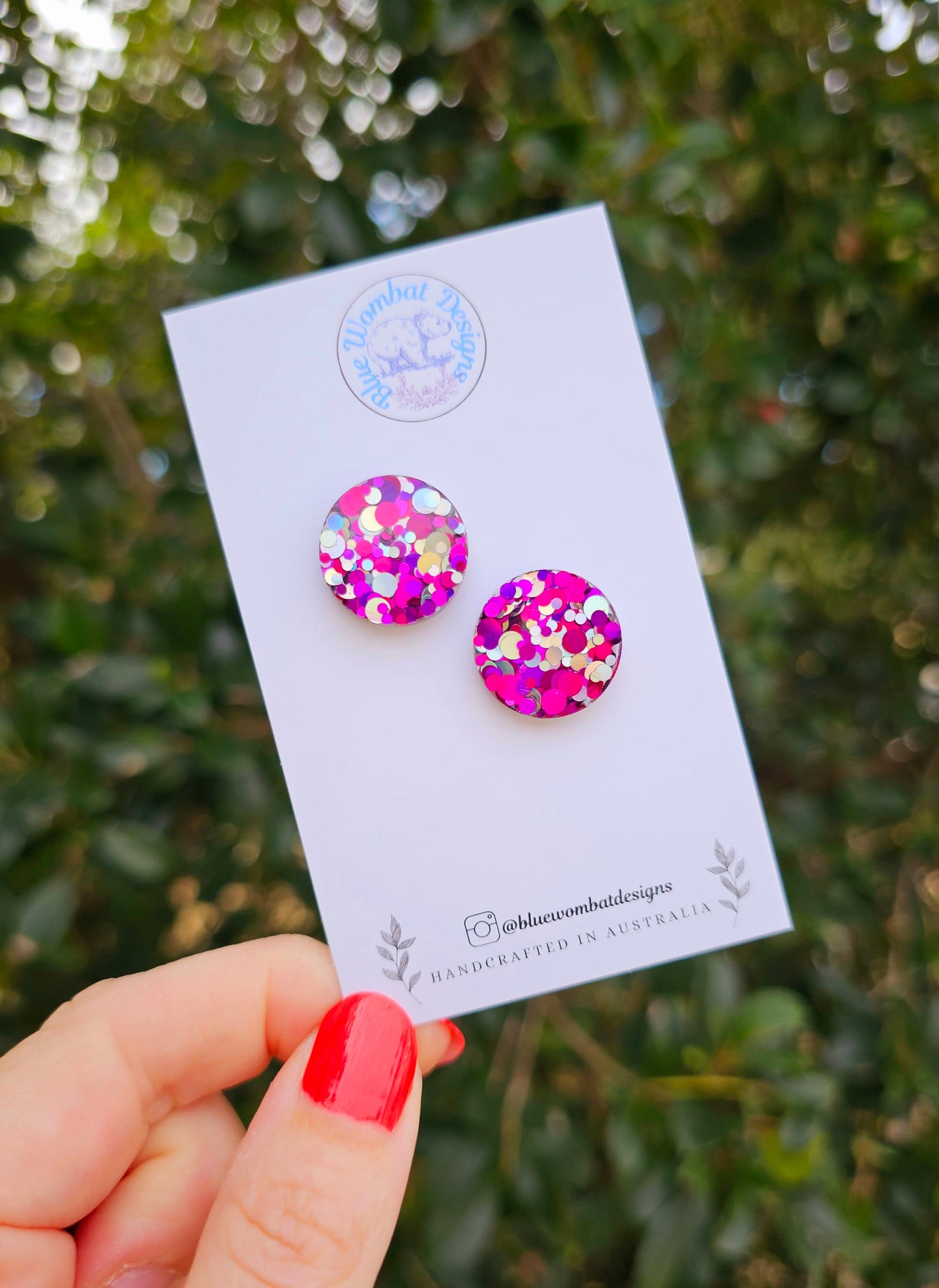 Colourful Glitter Resin Stud Earrings 17mm