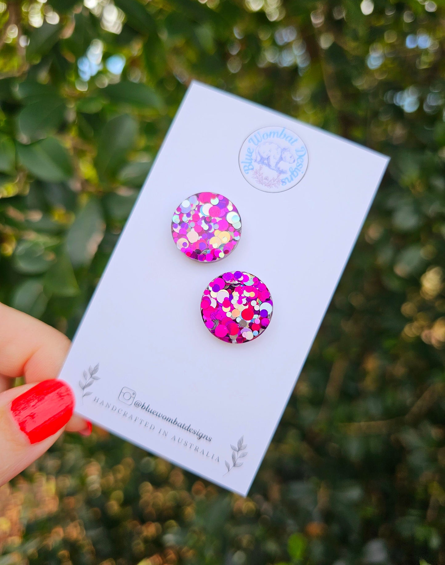 Colourful Glitter Resin Stud Earrings 17mm