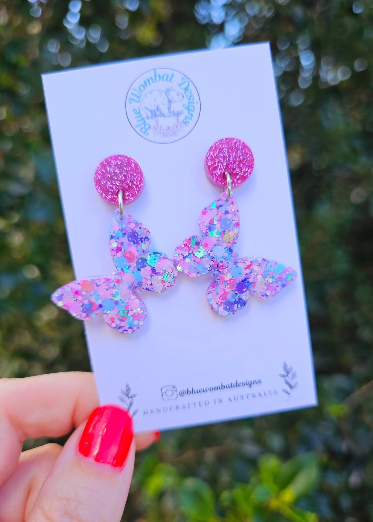 Butterfly Glitter Resin Statement Dangle Earrings