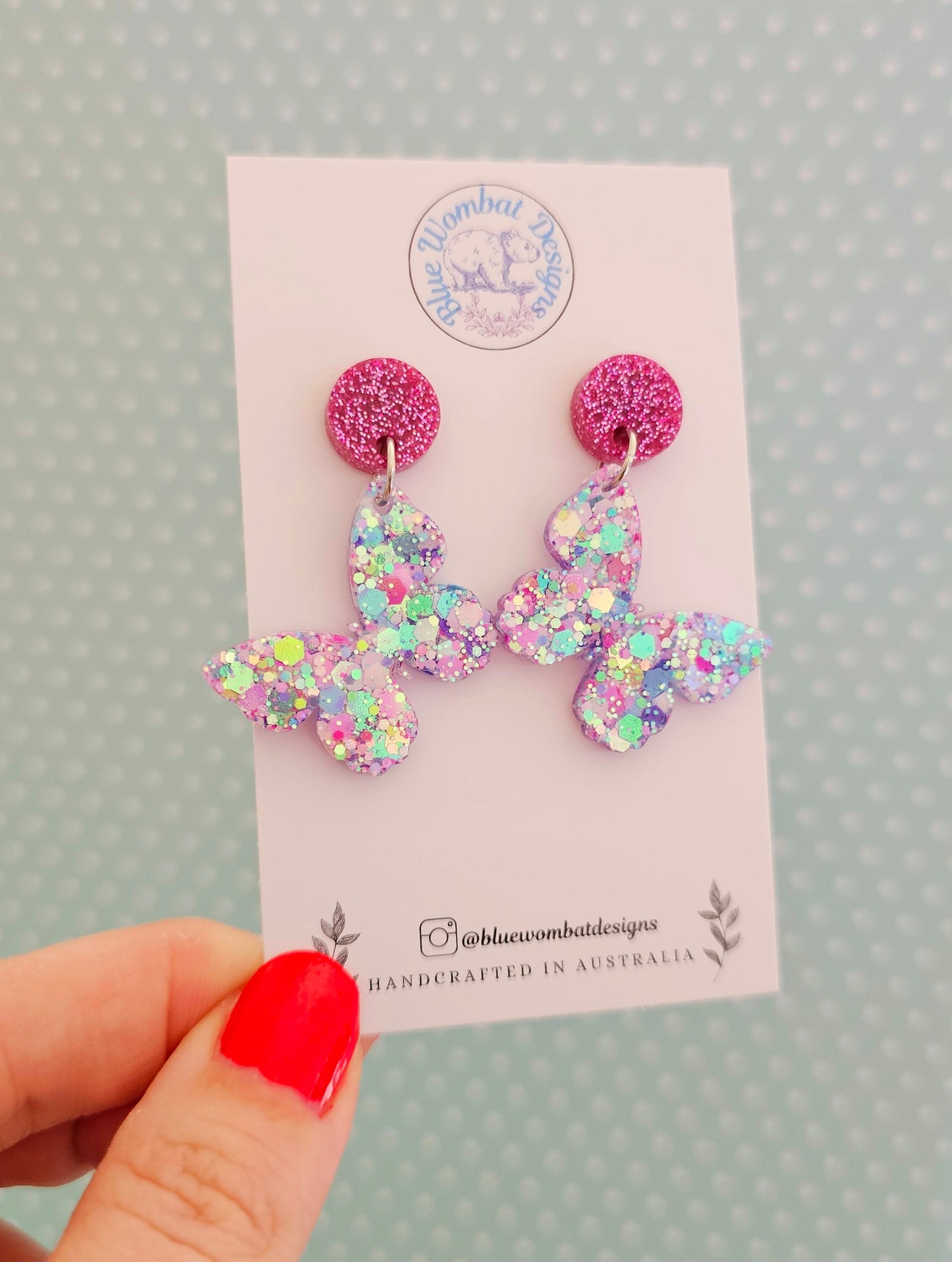 Butterfly Glitter Resin Statement Dangle Earrings