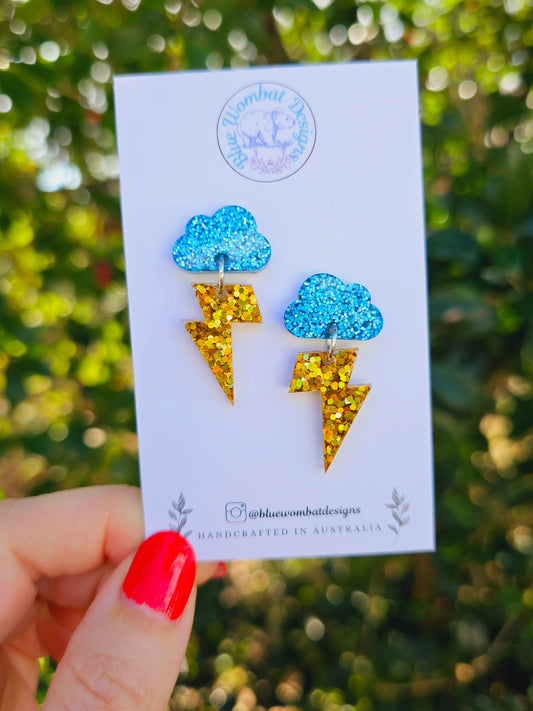 Cloud Lightning Resin Glitter Small Dangle Earrings