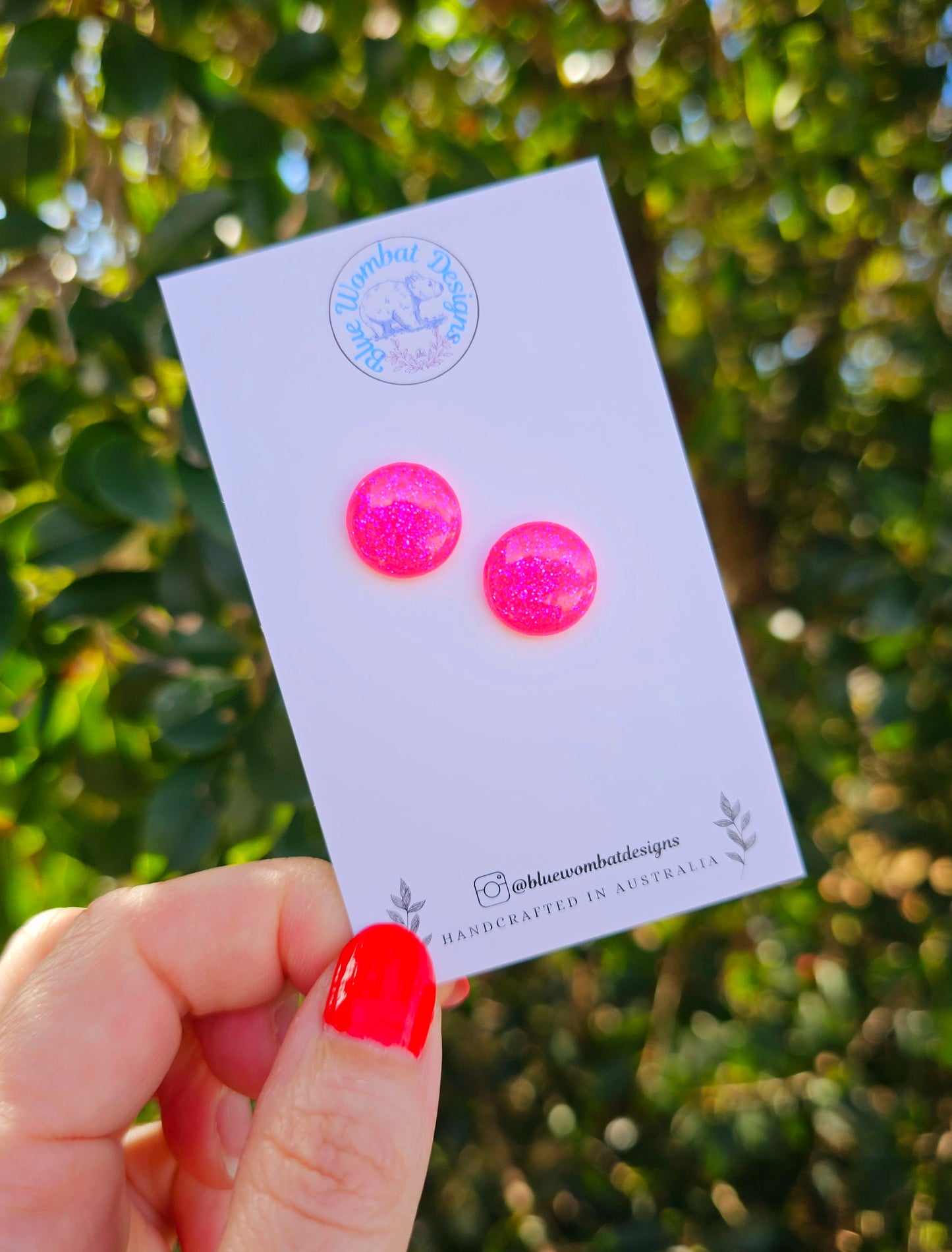 Hot Pink Glitter Resin Domed Studs 14mm