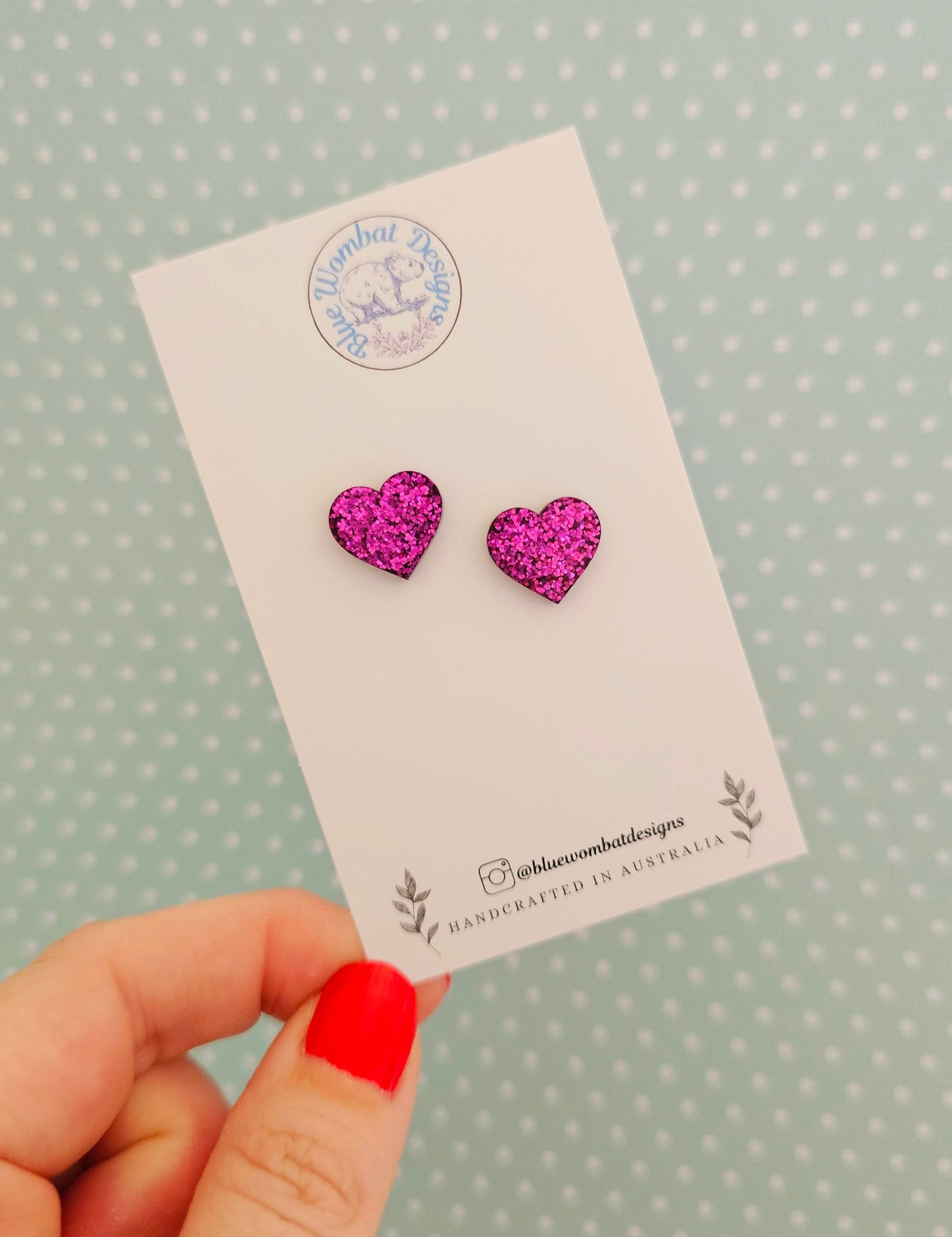 Pink Glitter Love Heart Resin Small Stud Earrings