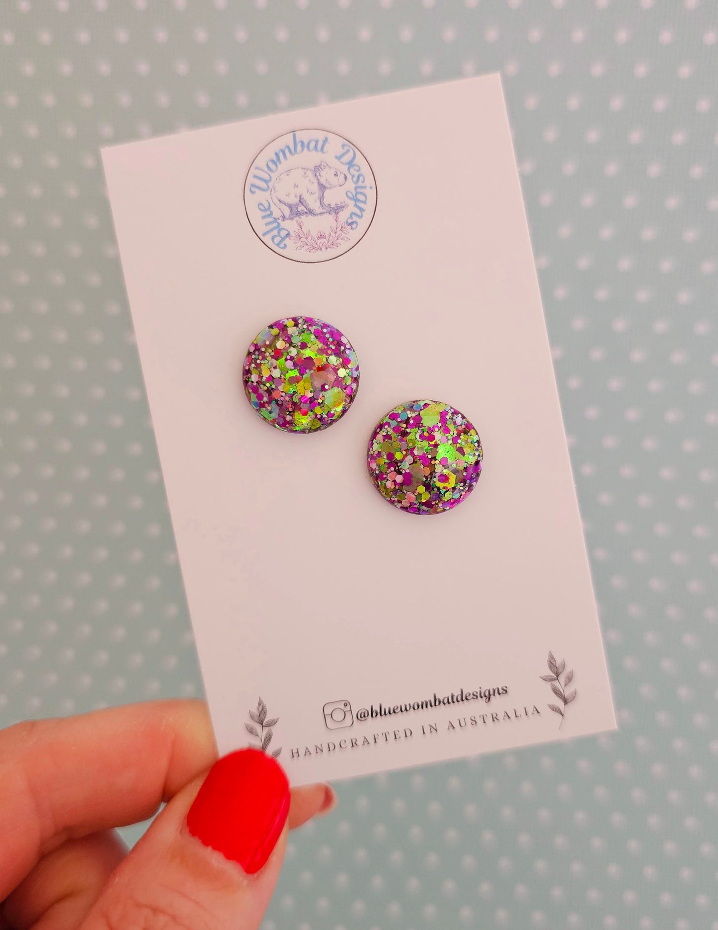 Sparkle Glitter Resin Domed Studs 16mm