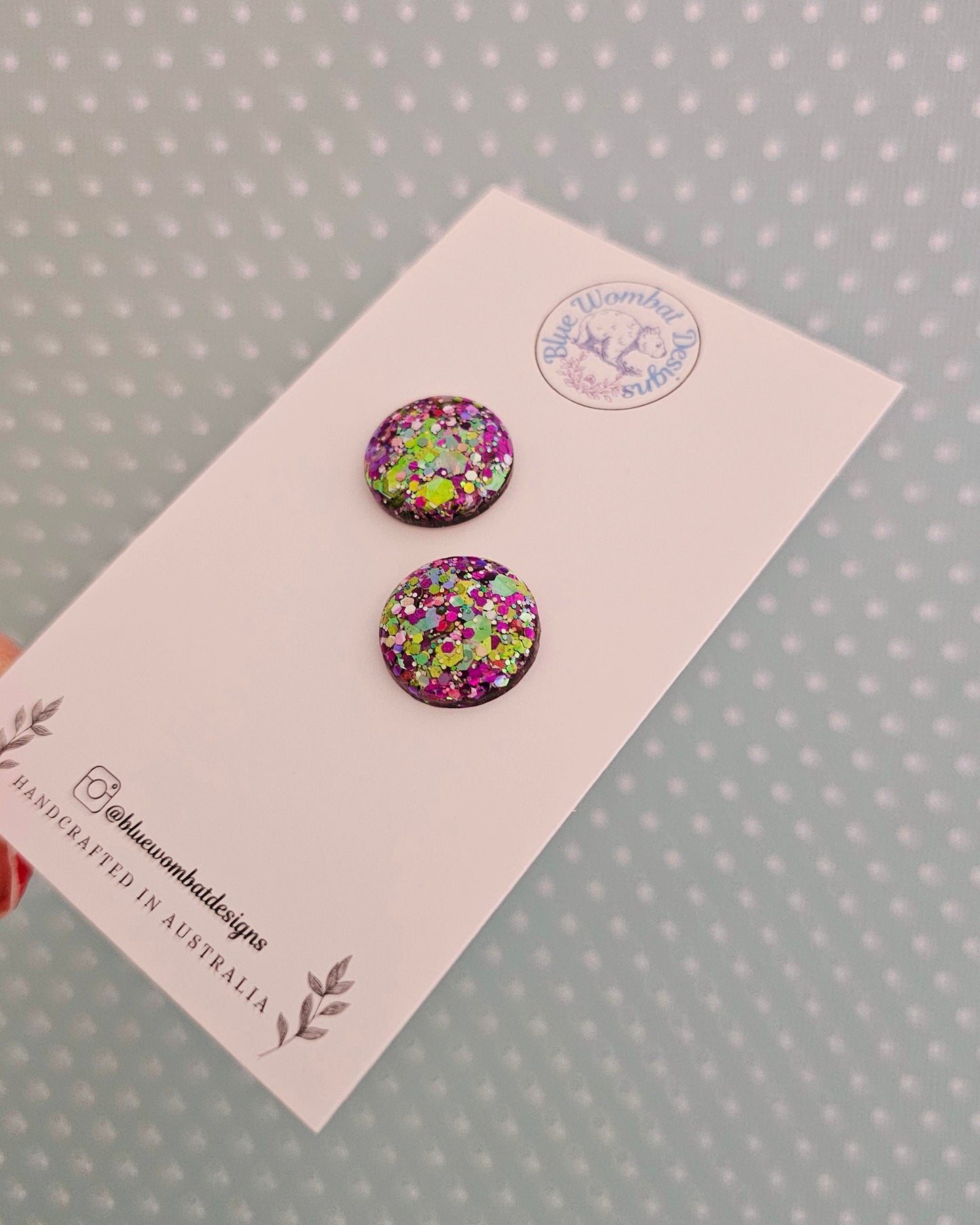 Sparkle Glitter Resin Domed Studs 16mm