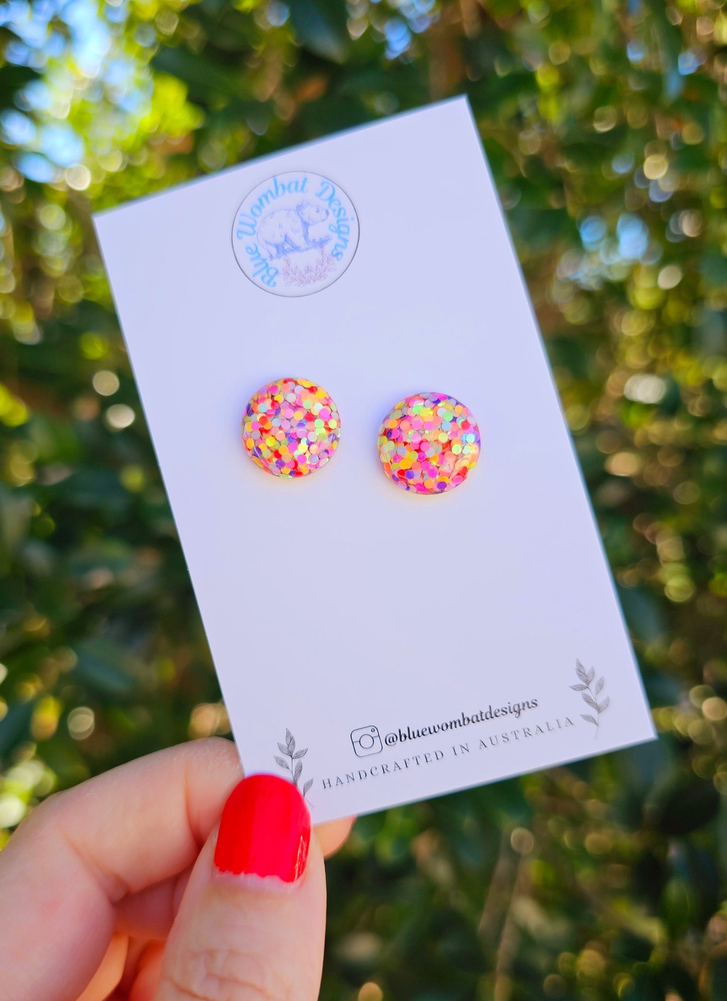 Colourful Glitter Resin Domed Studs 14mm