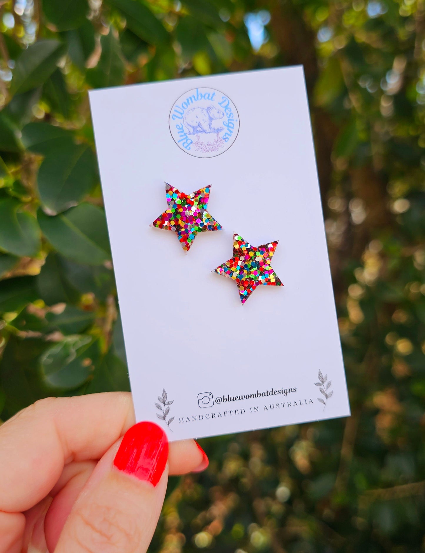 Rainbow Star Glitter Resin Studs 20mm