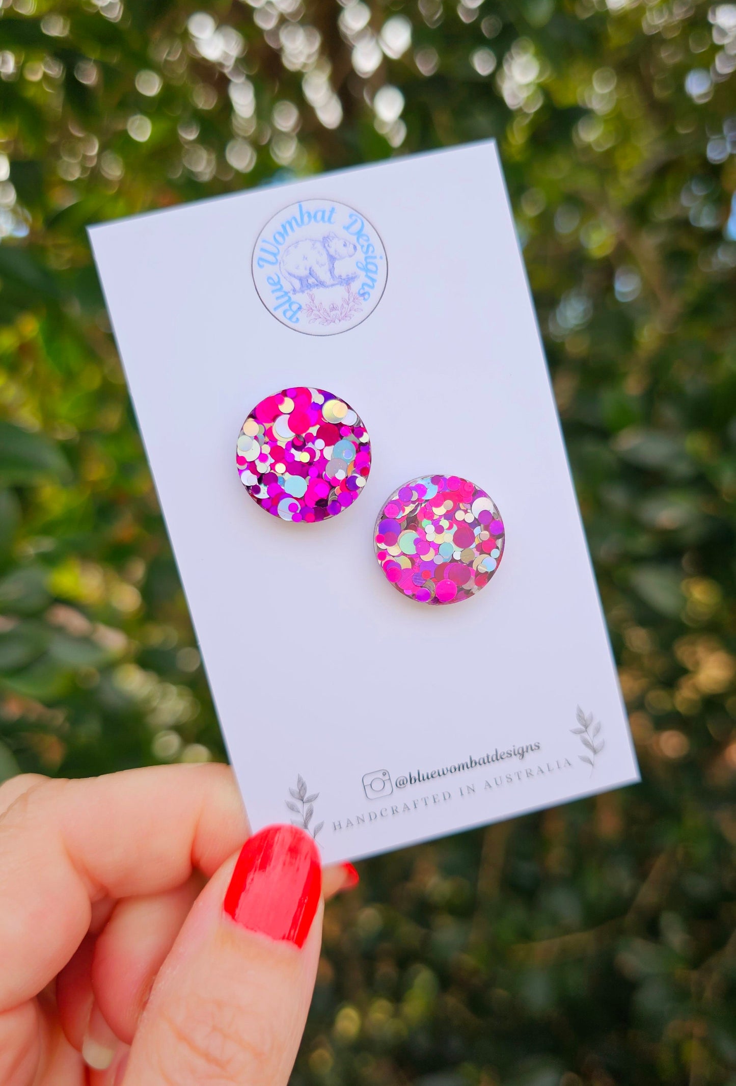 Colourful Glitter Resin Stud Earrings 17mm