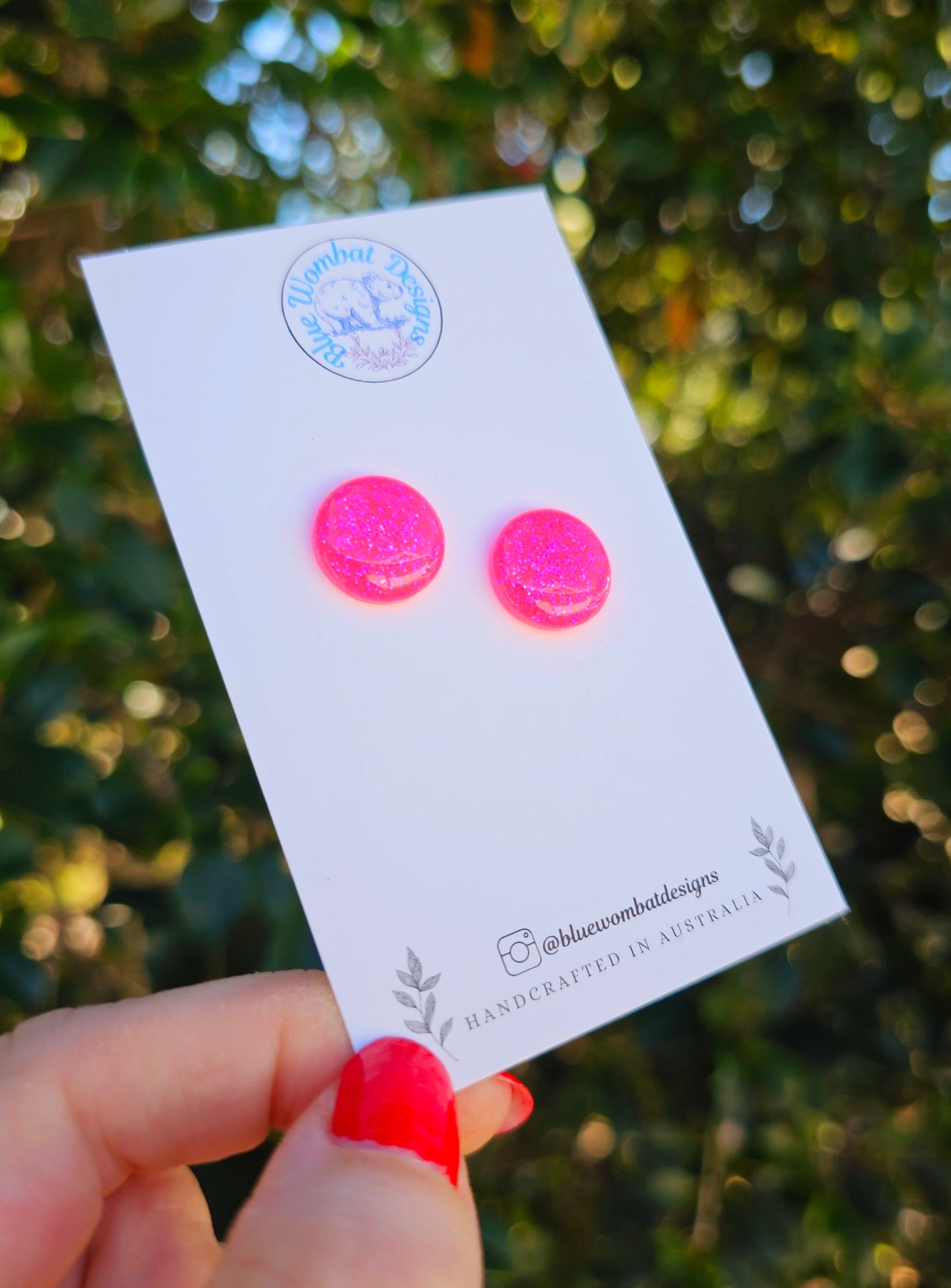 Hot Pink Glitter Resin Domed Studs 14mm