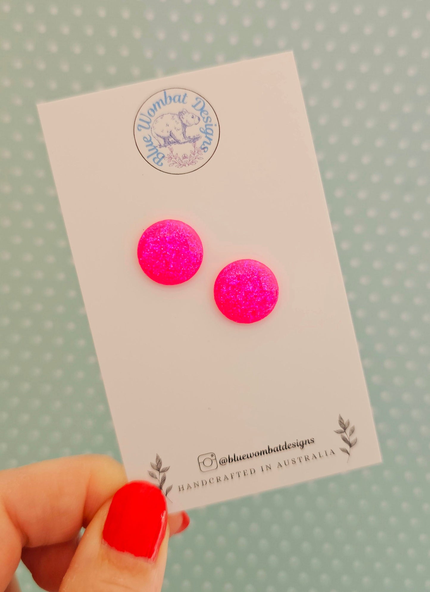 Hot Pink Glitter Resin Domed Studs 14mm