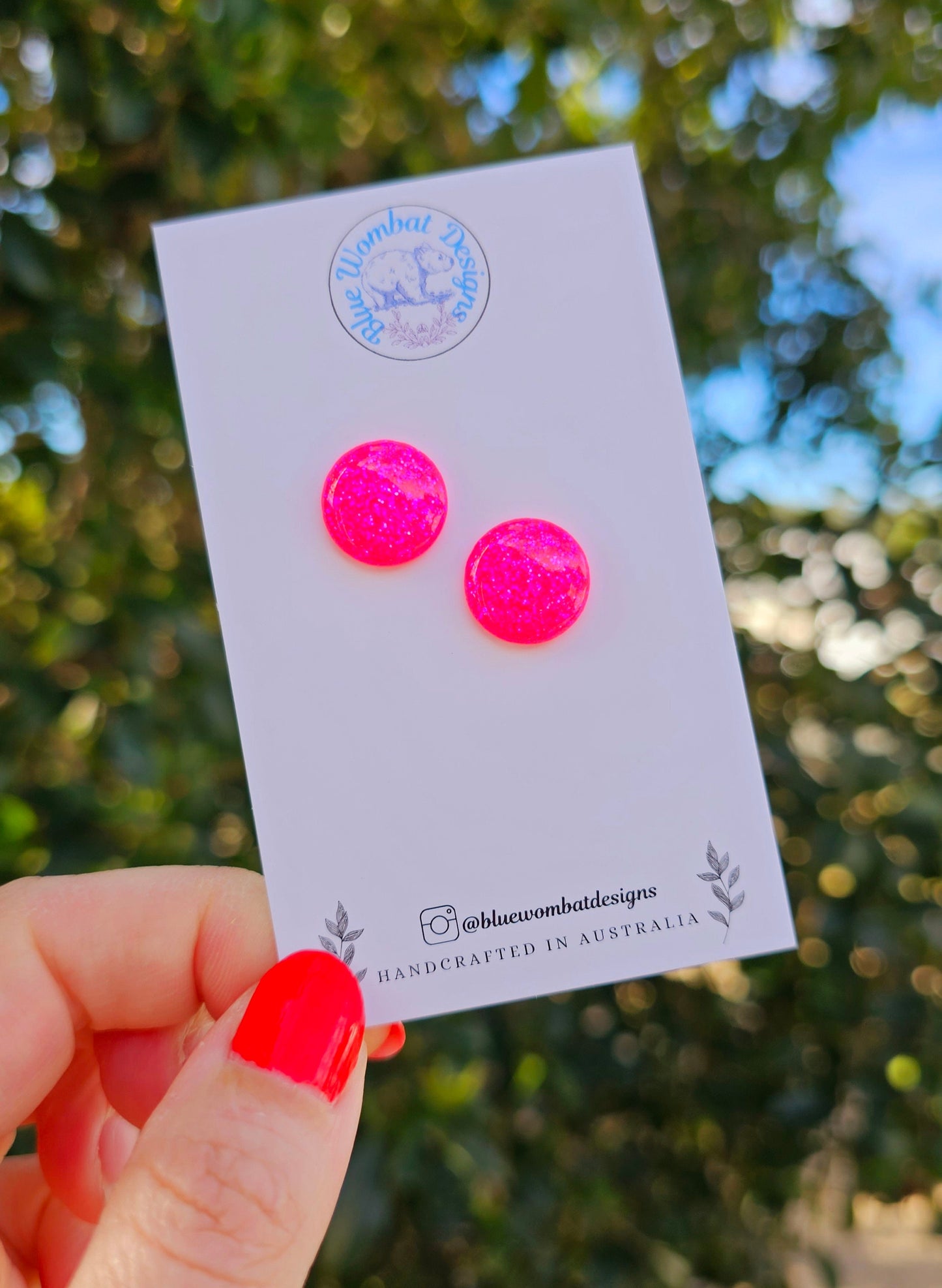 Hot Pink Glitter Resin Domed Studs 14mm