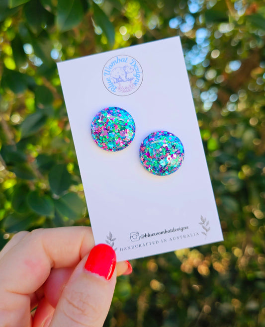 Colourful Glitter Resin Domed Studs 20mm