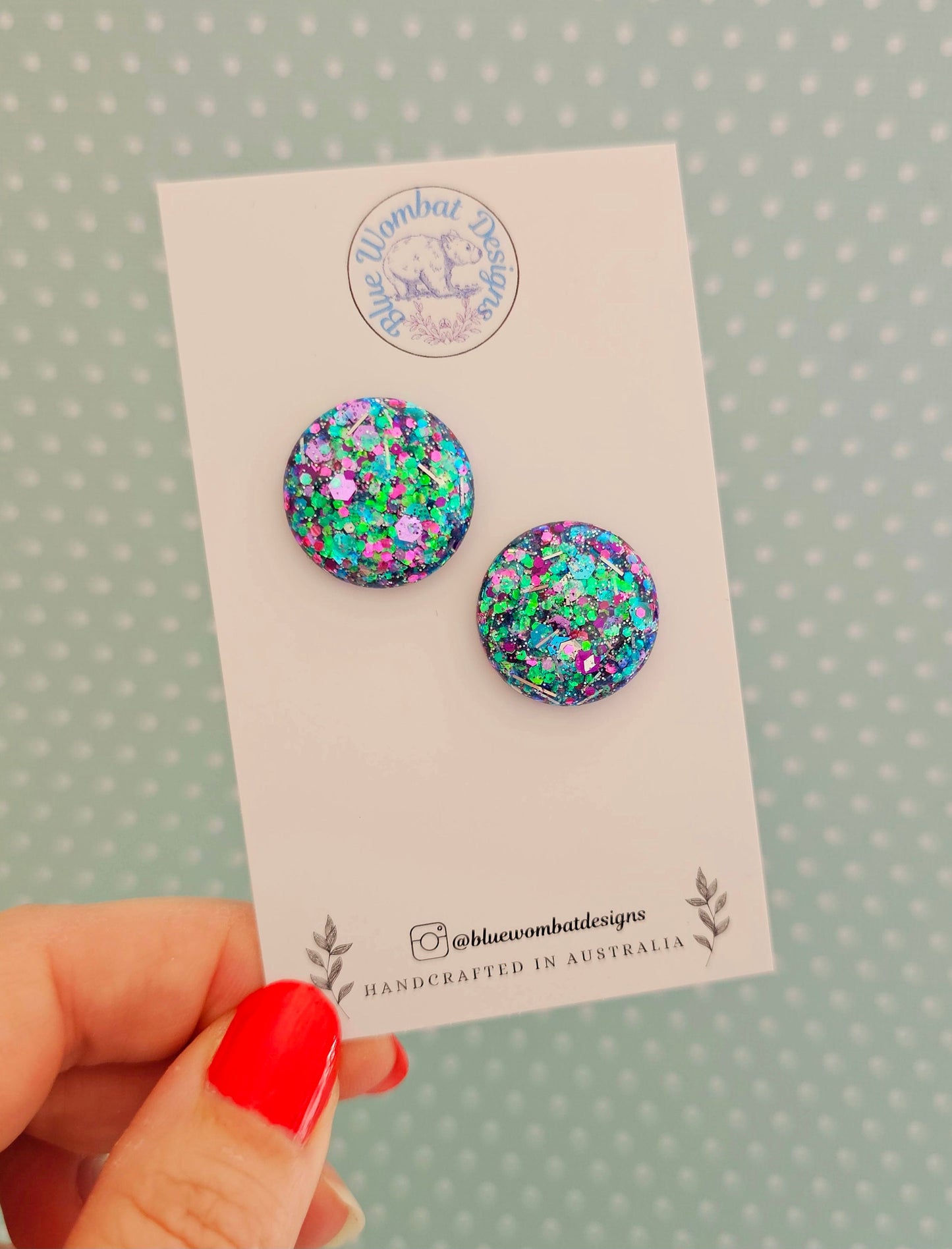 Colourful Glitter Resin Domed Studs 20mm