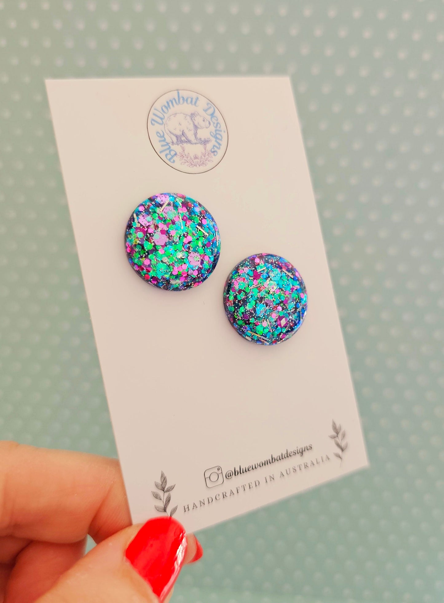 Colourful Glitter Resin Domed Studs 20mm