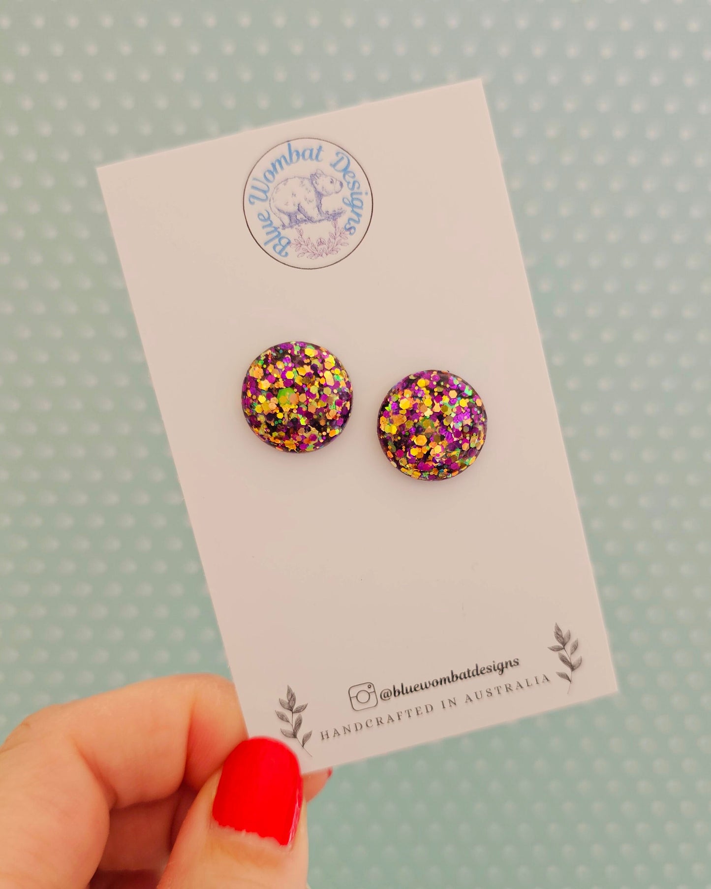 Colourful Glitter Sparkle Resin Domed Studs 16mm