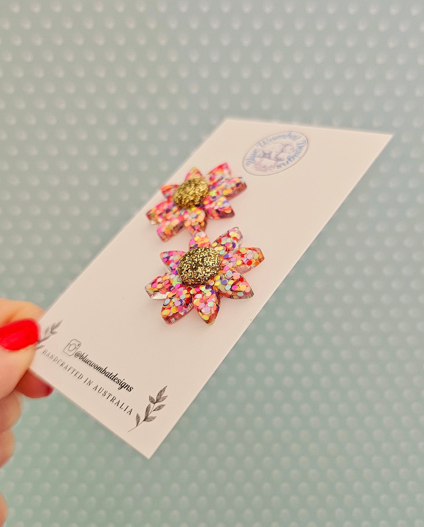 Colourful Glitter Flower Resin Stud Earrings 28mm