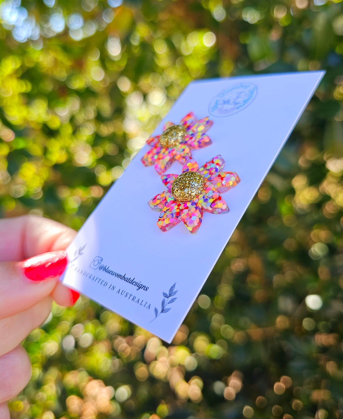 Colourful Glitter Flower Resin Stud Earrings 28mm
