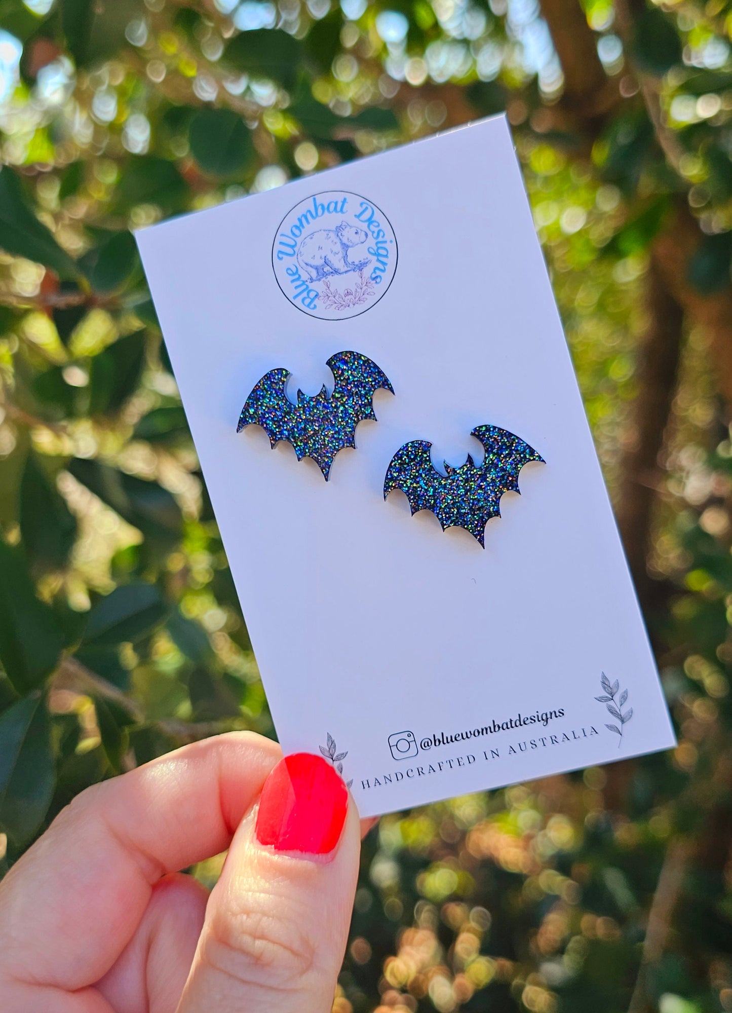 Bat Resin Glitter Stud Earrings mm