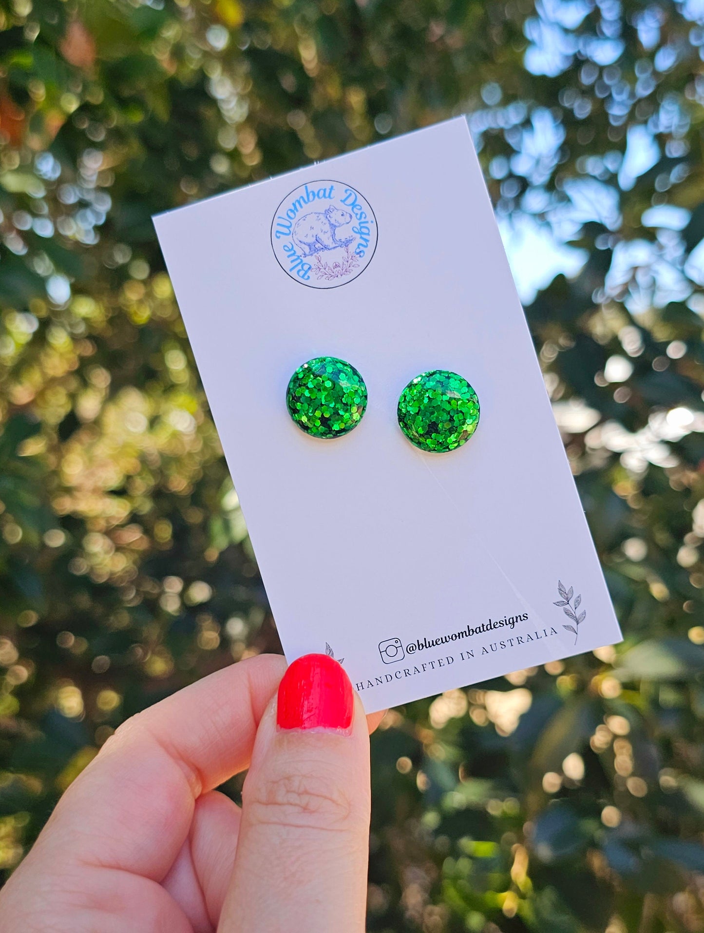 Green Sparkle Glitter Resin Domed Studs 14mm