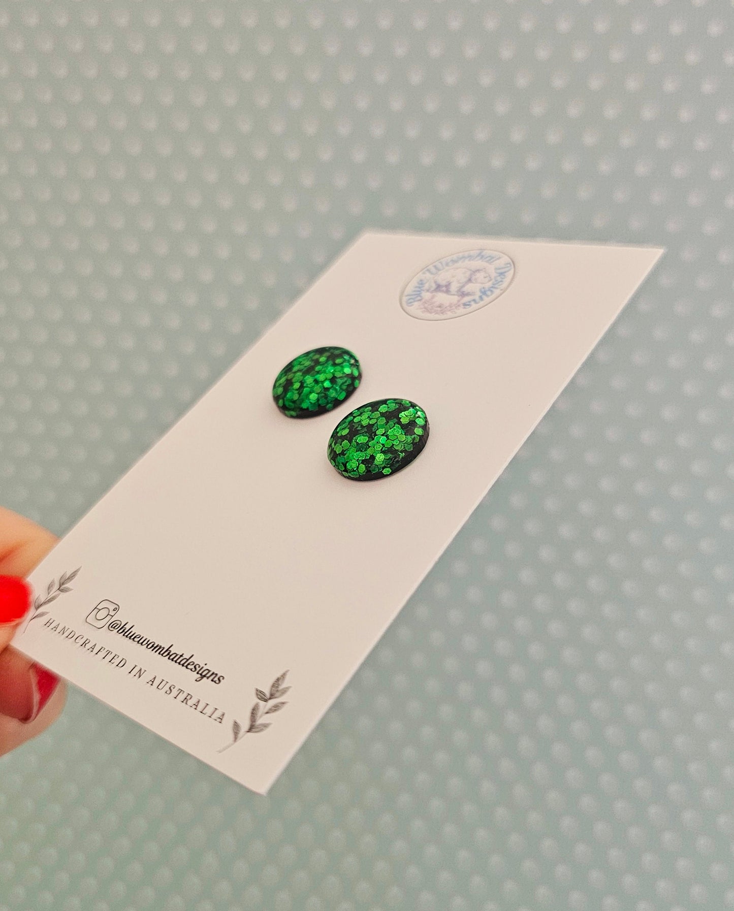 Green Sparkle Glitter Resin Domed Studs 14mm