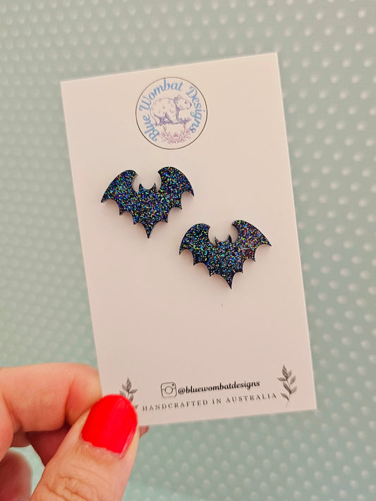 Bat Resin Glitter Stud Earrings mm