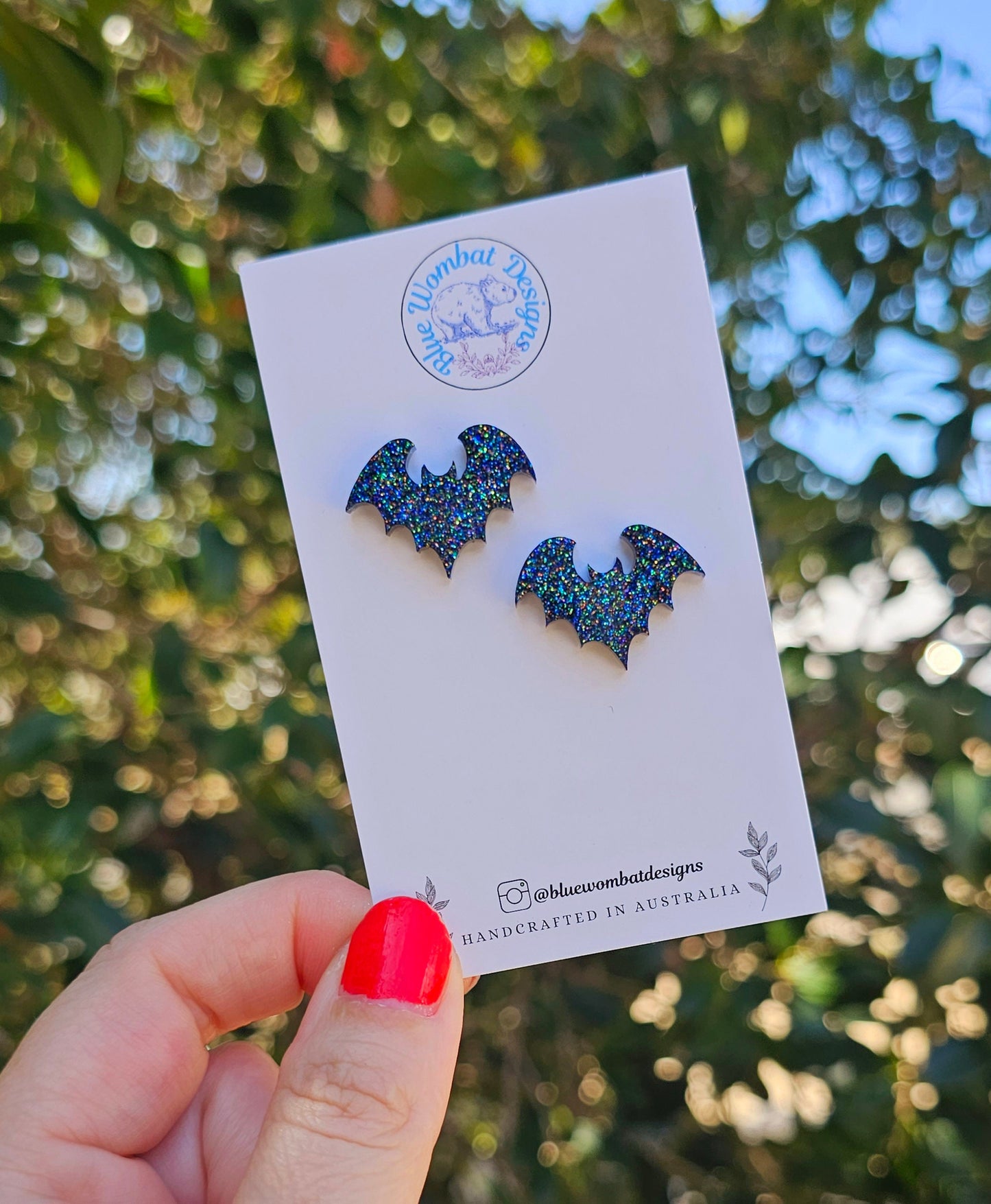 Bat Resin Glitter Stud Earrings mm