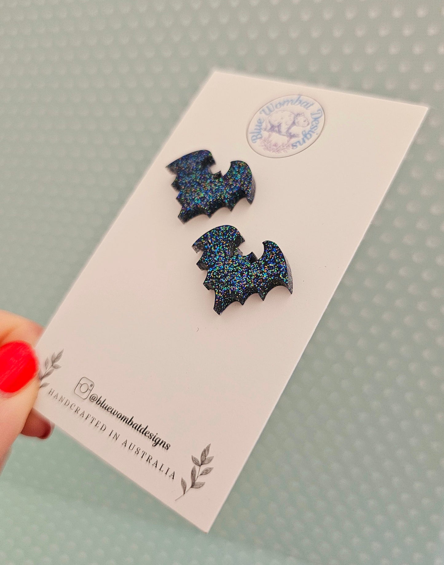 Bat Resin Glitter Stud Earrings mm