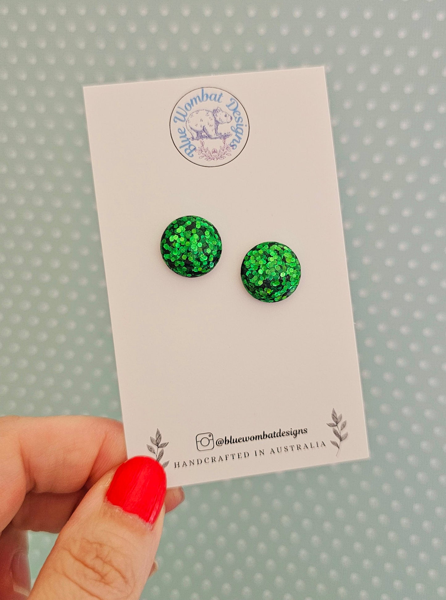 Green Sparkle Glitter Resin Domed Studs 14mm