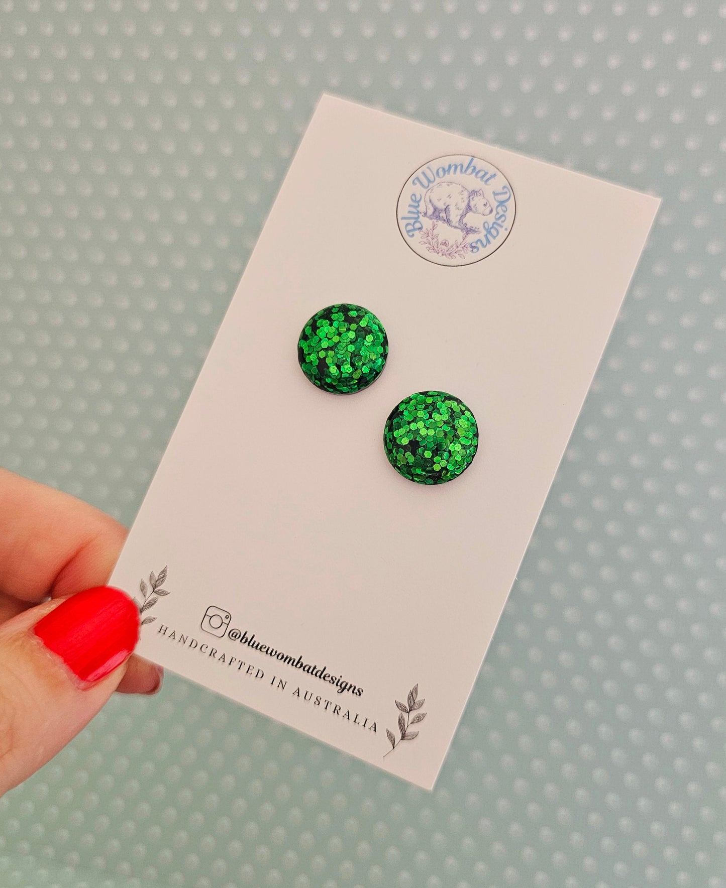 Green Sparkle Glitter Resin Domed Studs 14mm